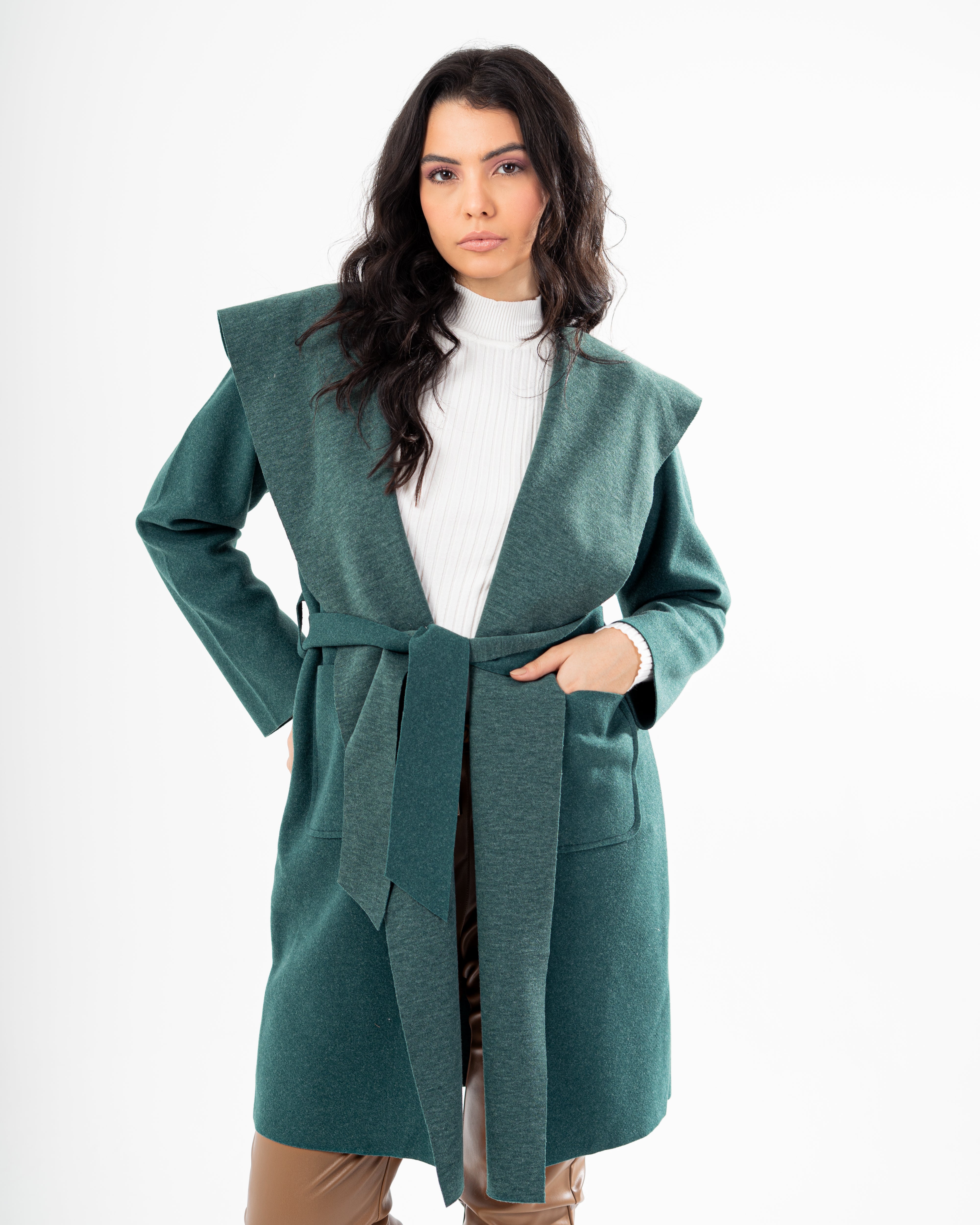 Wool Coat  - Belted (2-Large Pockets)