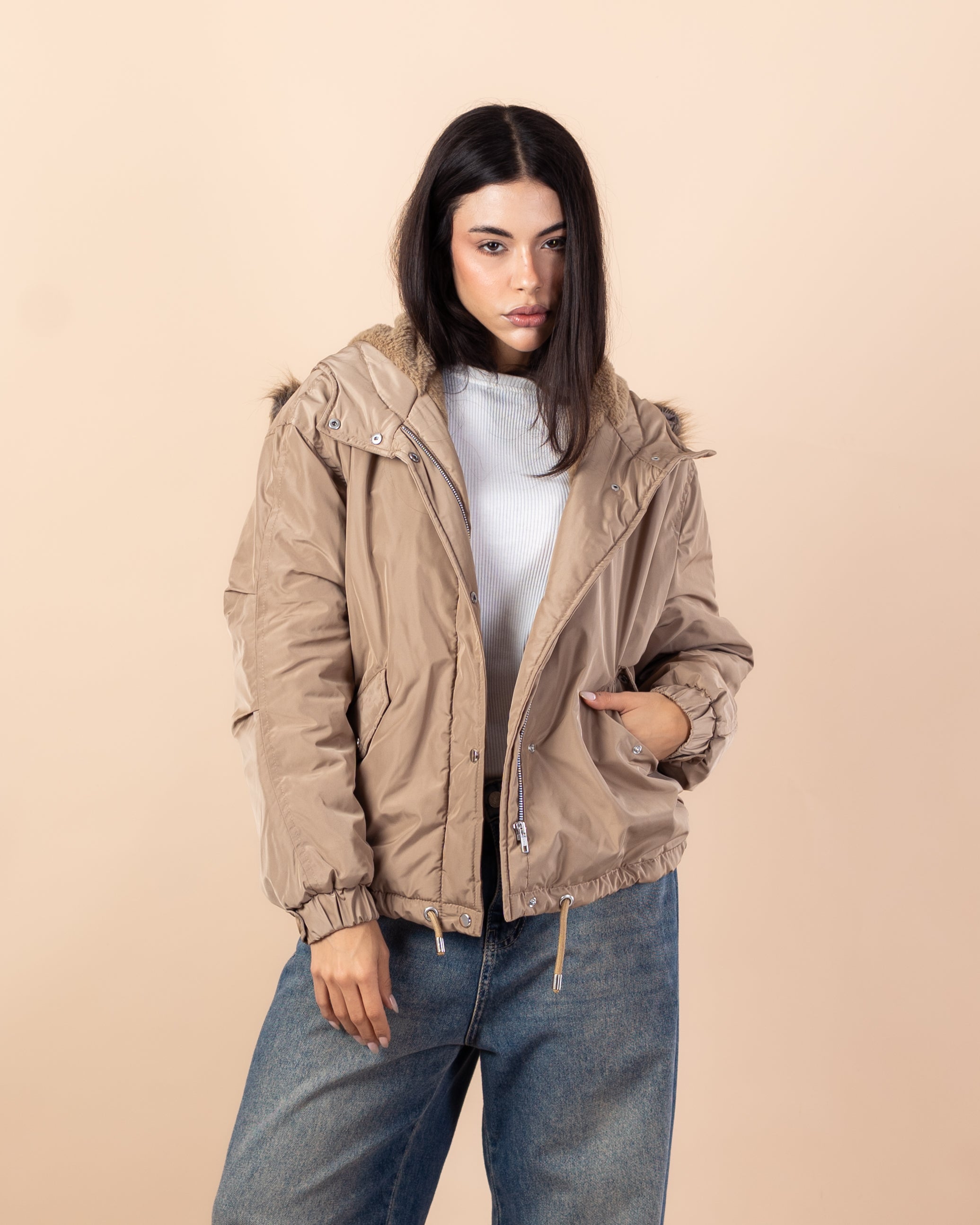 Short Waterproof Jacket – Fur Hood (Colors)