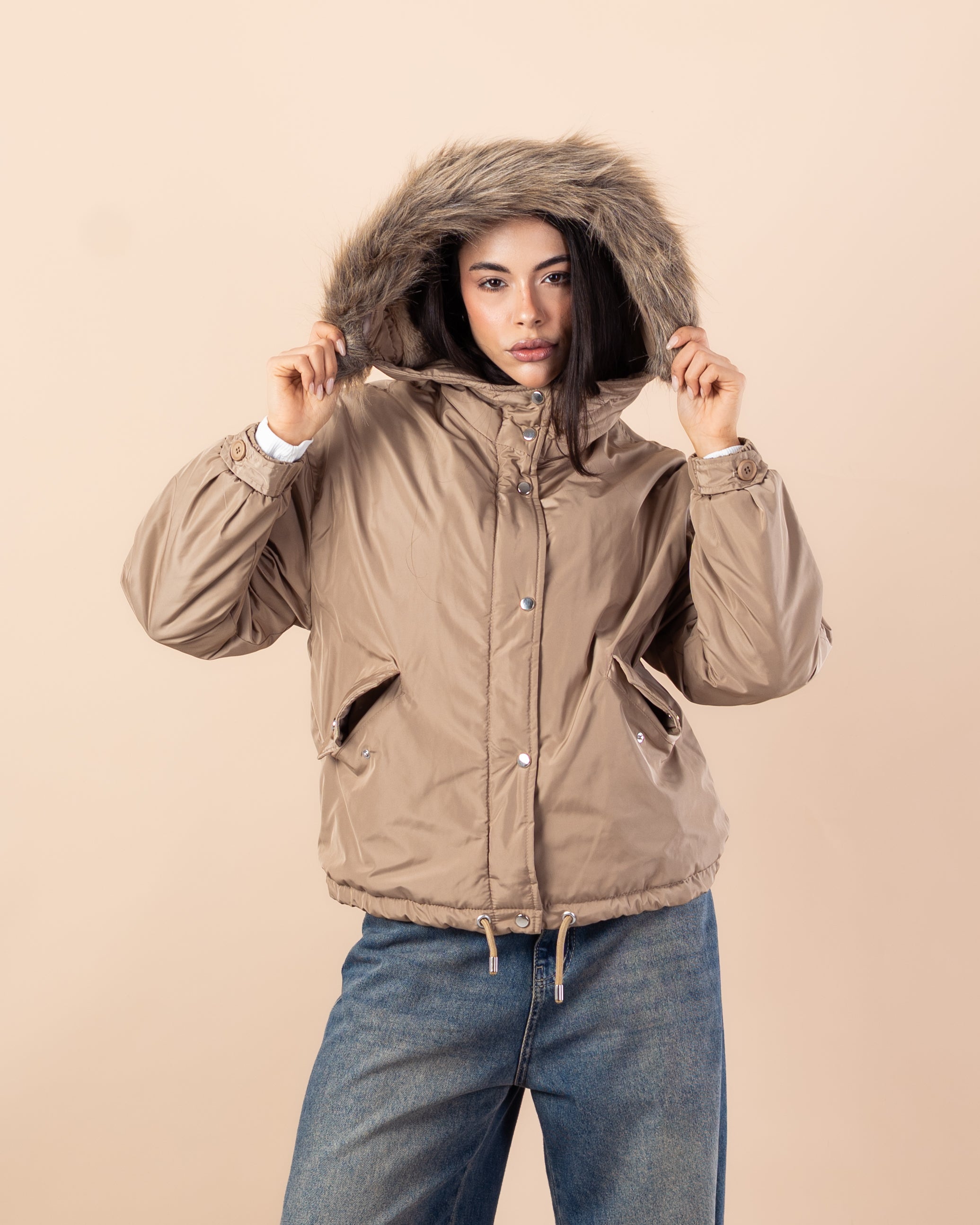Short Waterproof Jacket – Fur Hood (Colors)