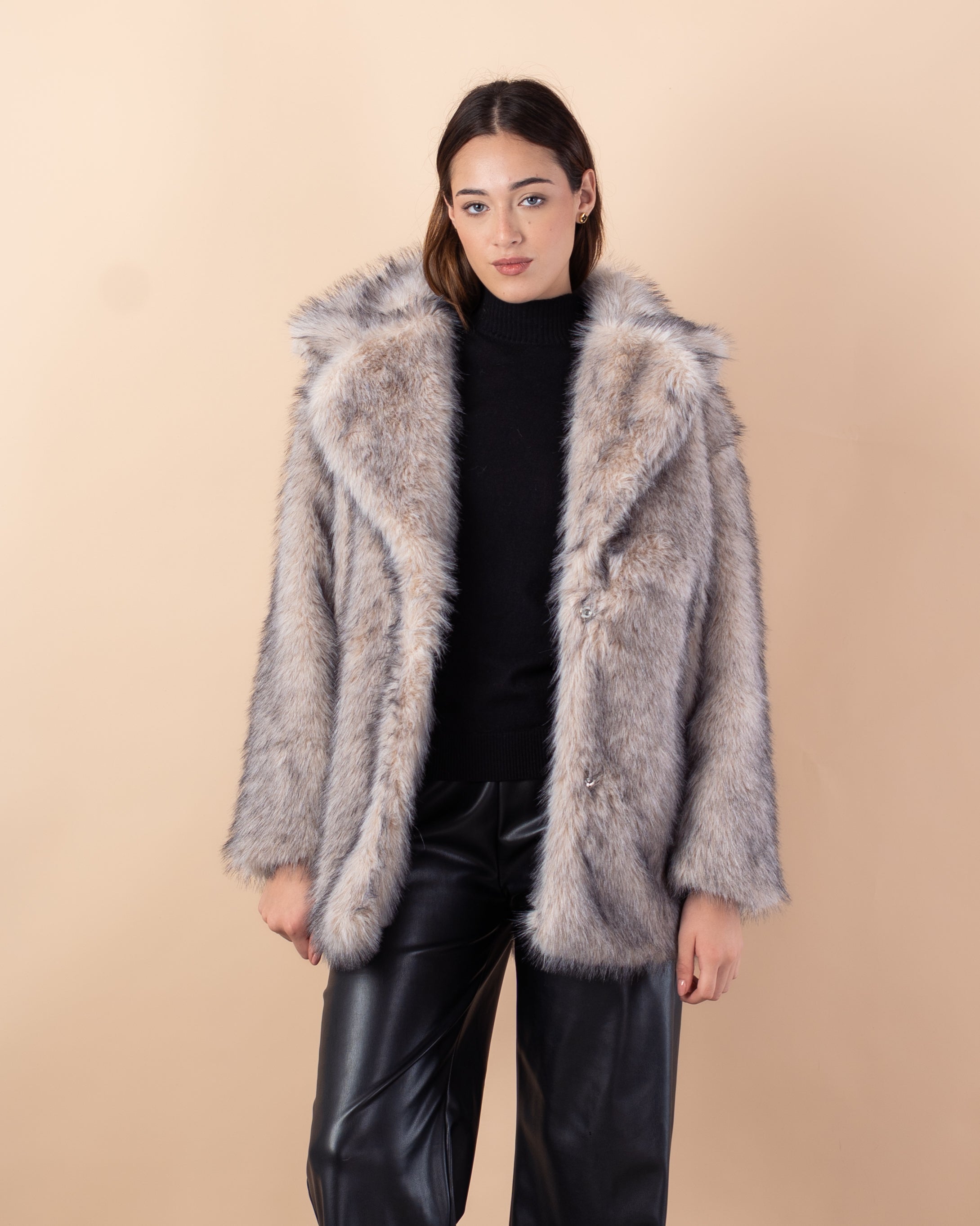 جاكيت فرو طويل – سادة (فرو ناعم)