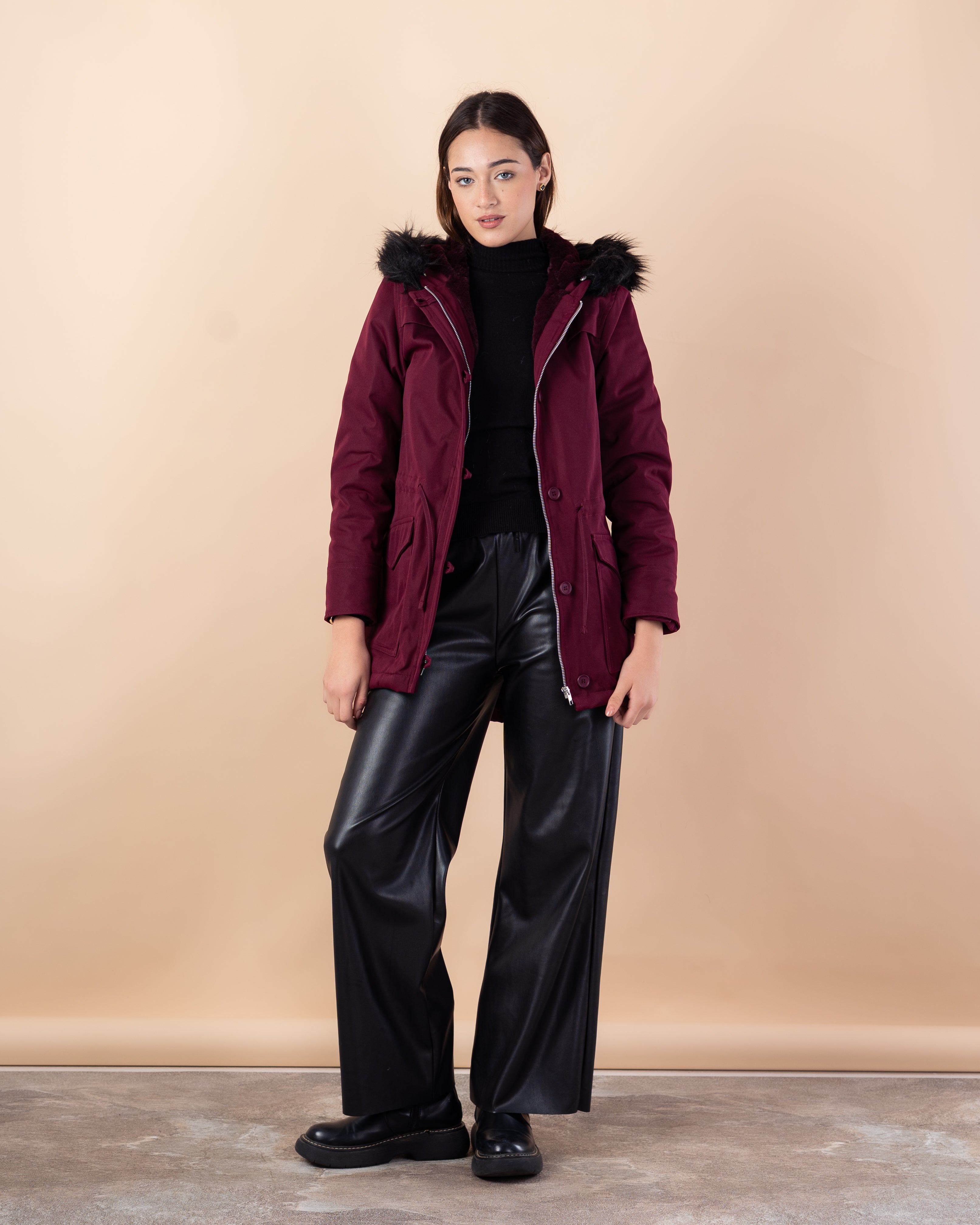 Plain Gabardine Jacket – Fur Hood