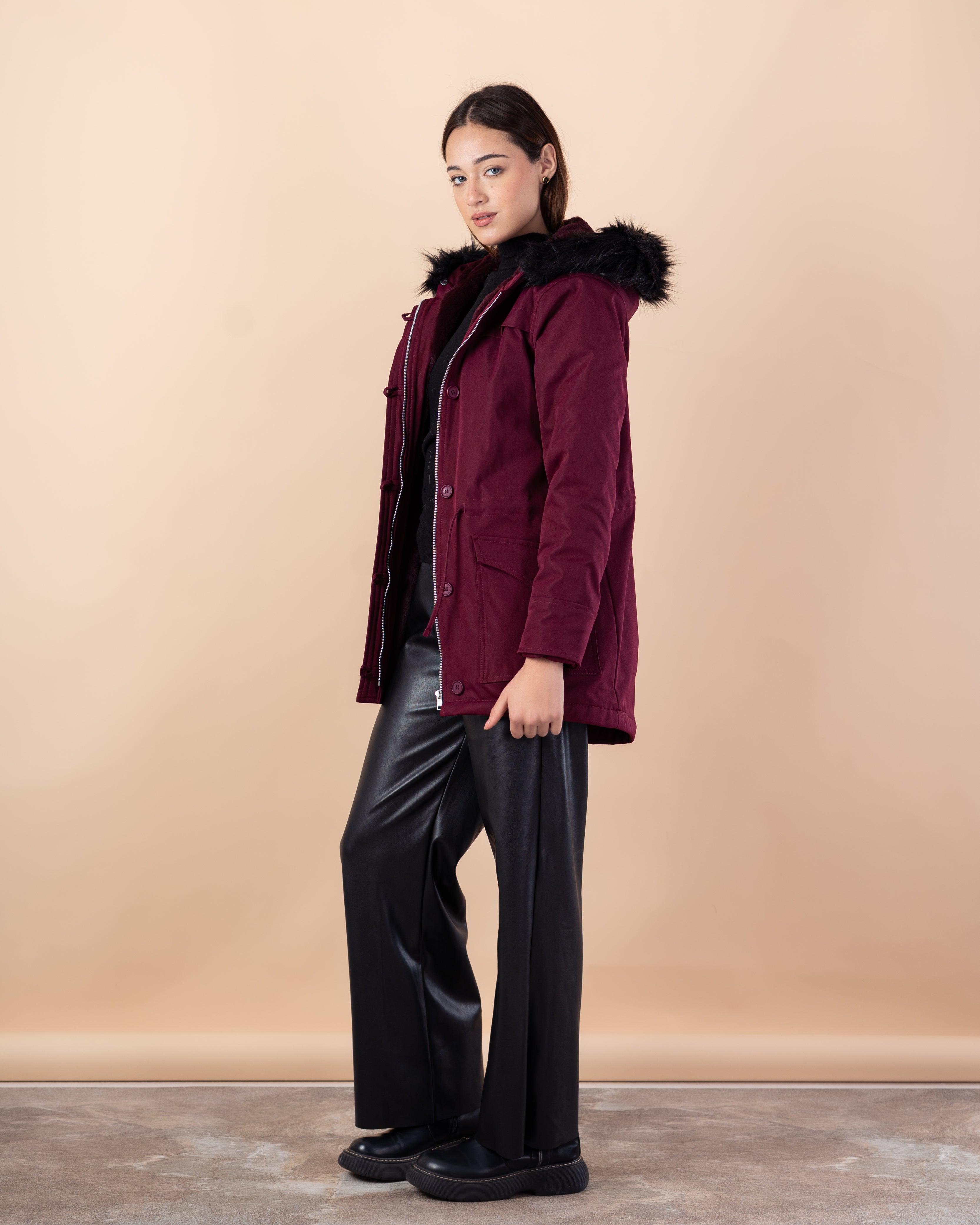 Plain Gabardine Jacket – Fur Hood
