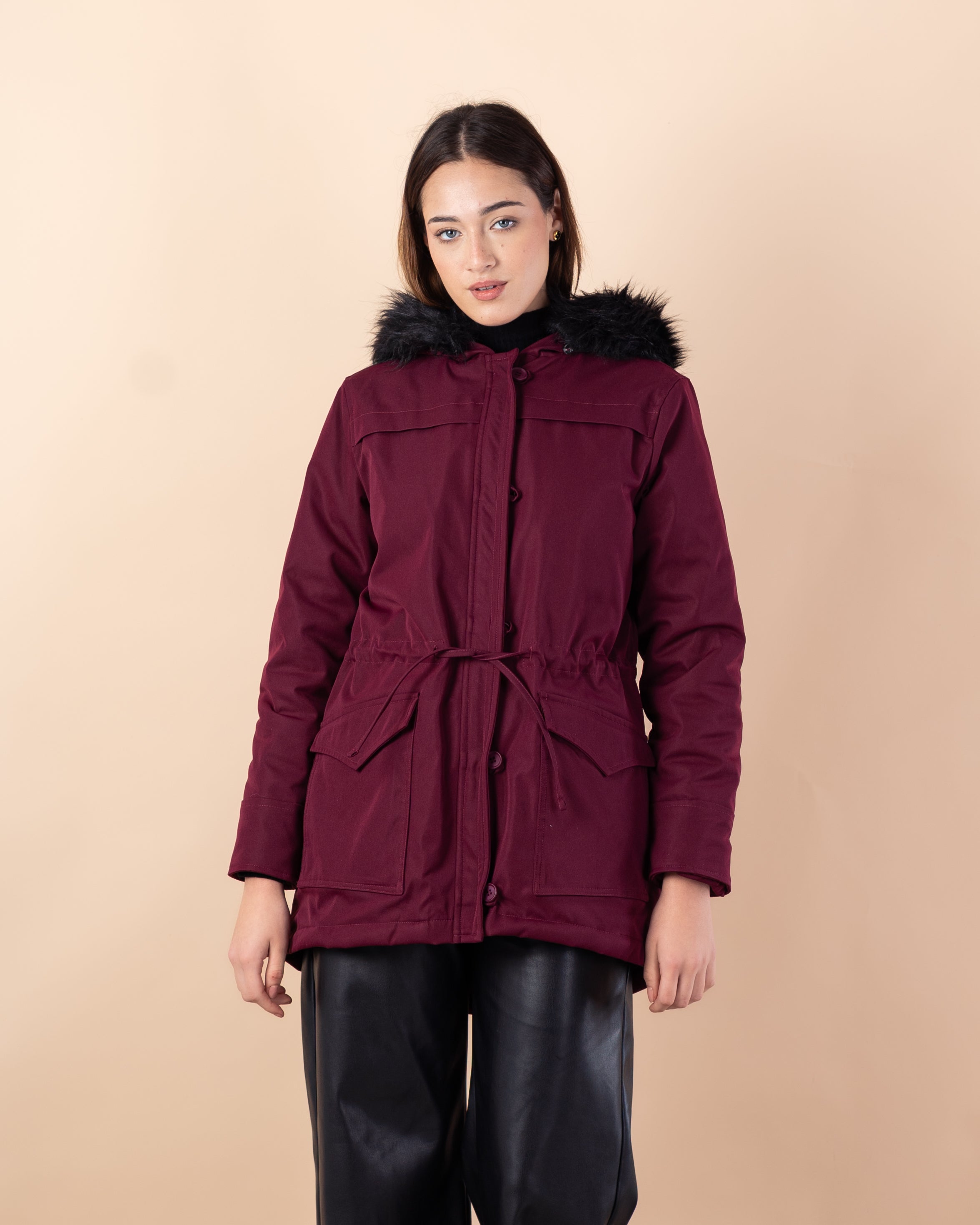 Plain Gabardine Jacket – Fur Hood
