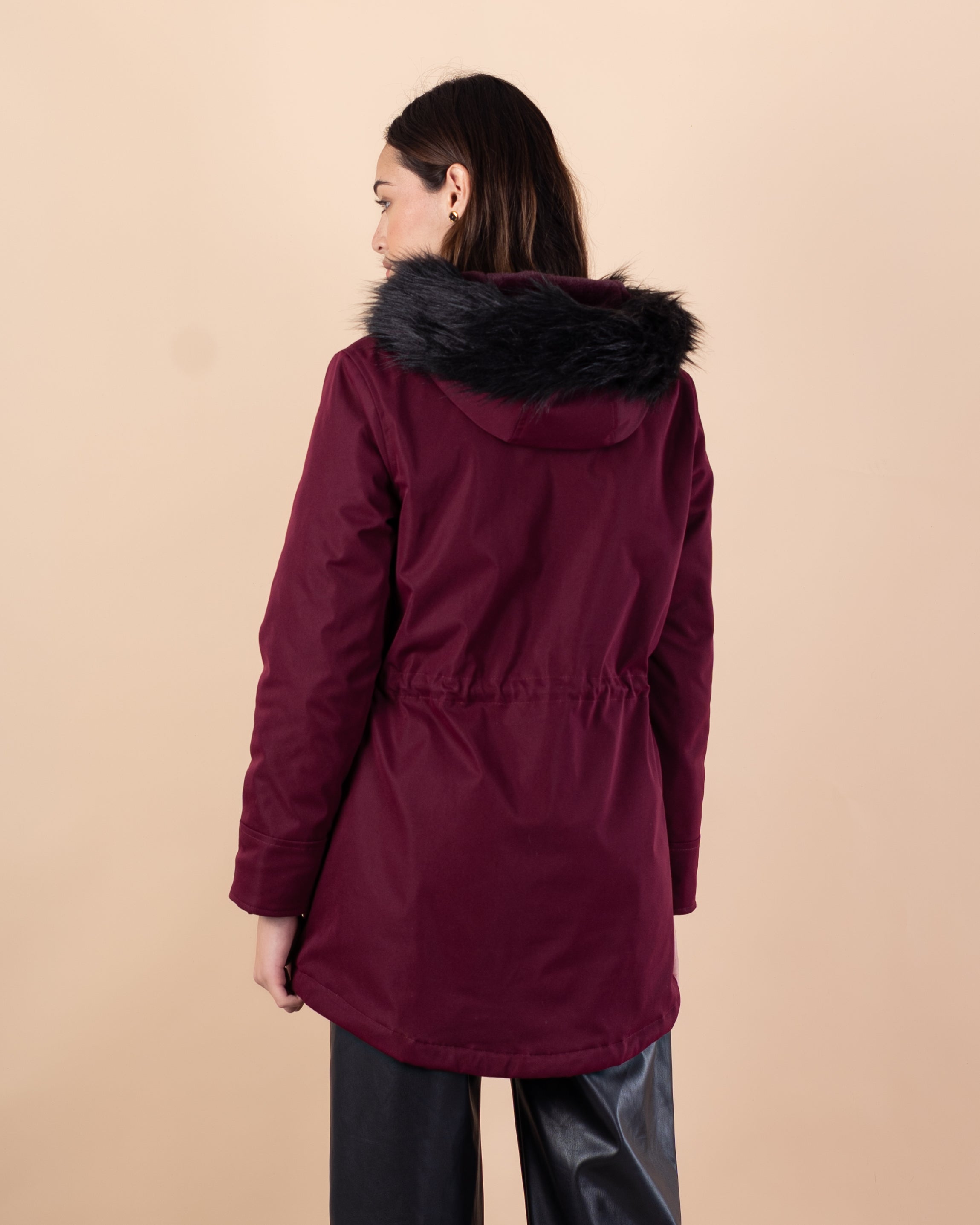 Plain Gabardine Jacket – Fur Hood