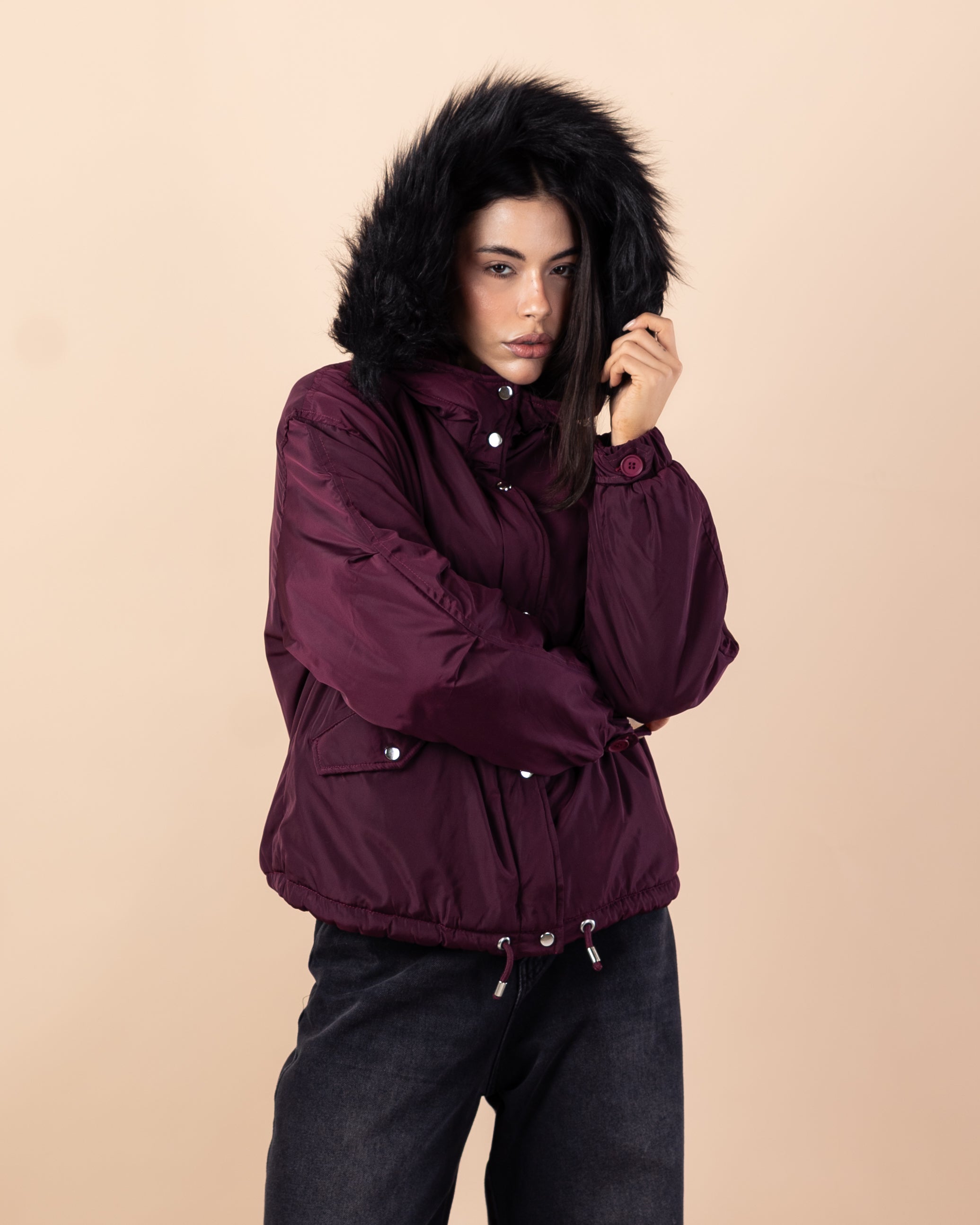 Short Waterproof Jacket – Fur Hood (Colors)