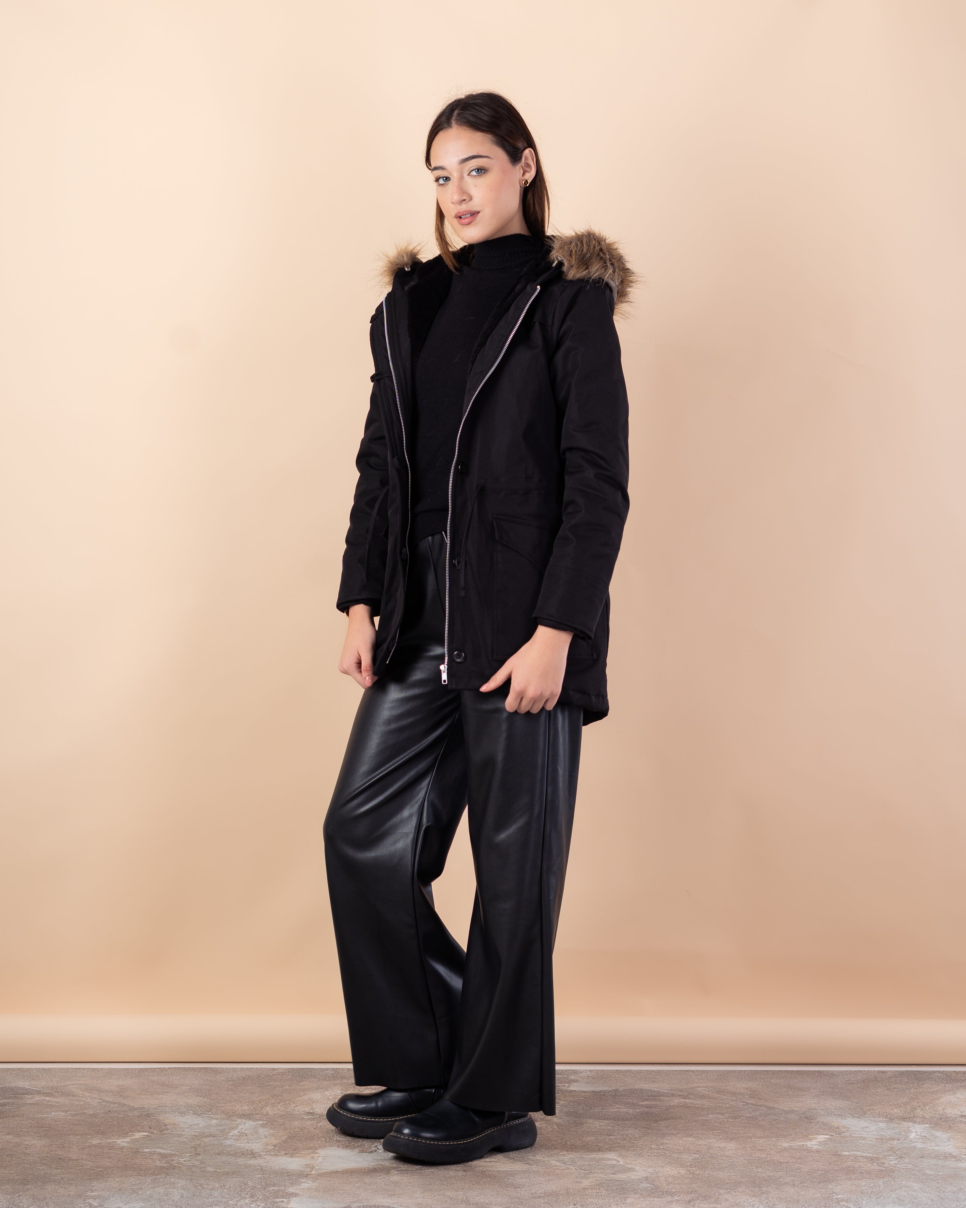 Plain Gabardine Jacket – Fur Hood