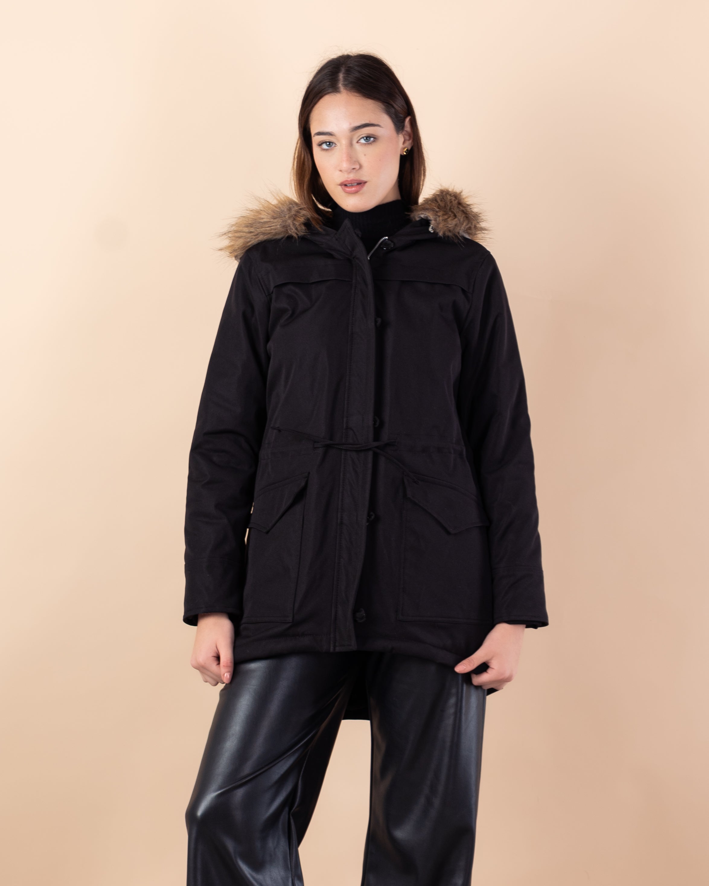 Plain Gabardine Jacket – Fur Hood