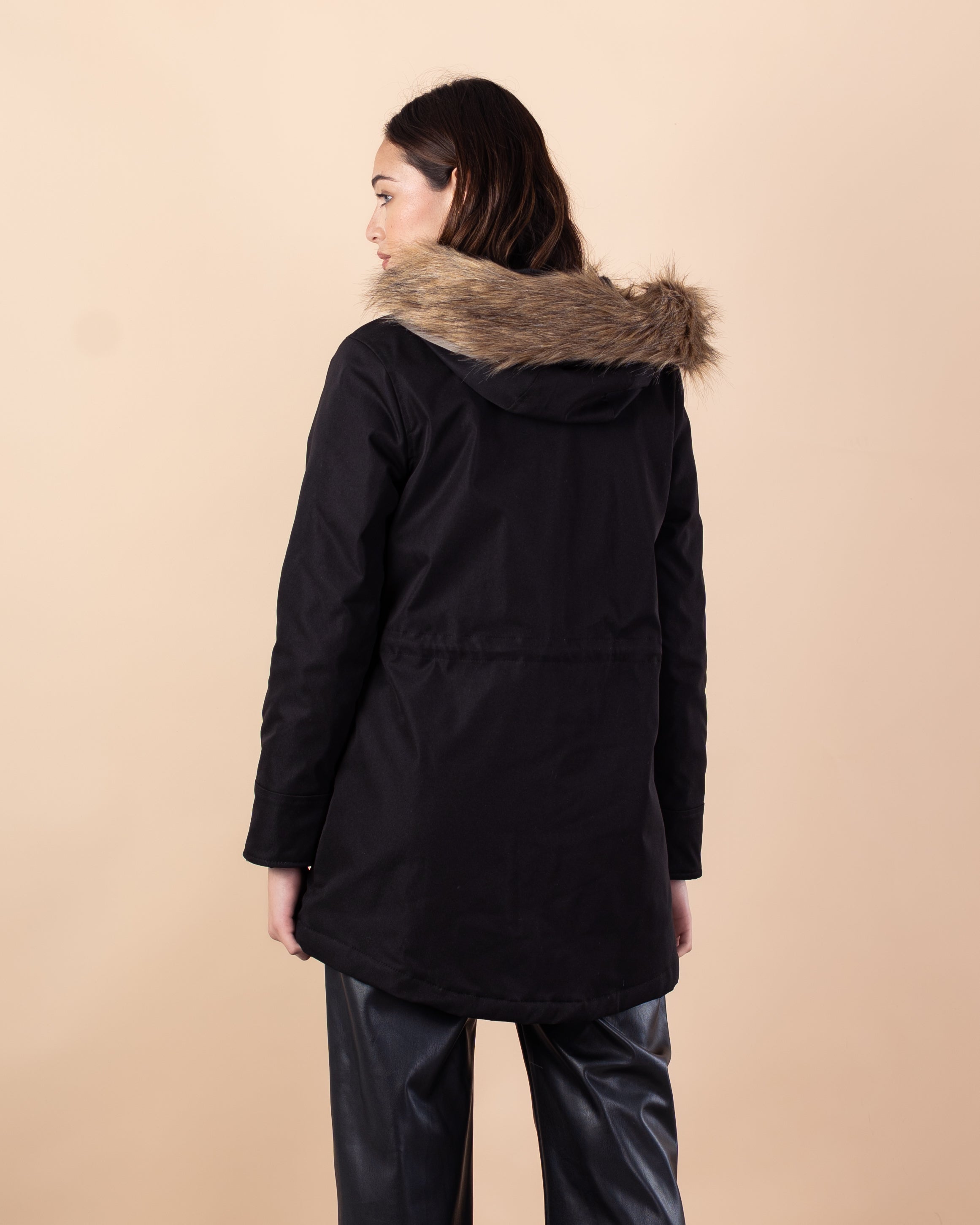 Plain Gabardine Jacket – Fur Hood