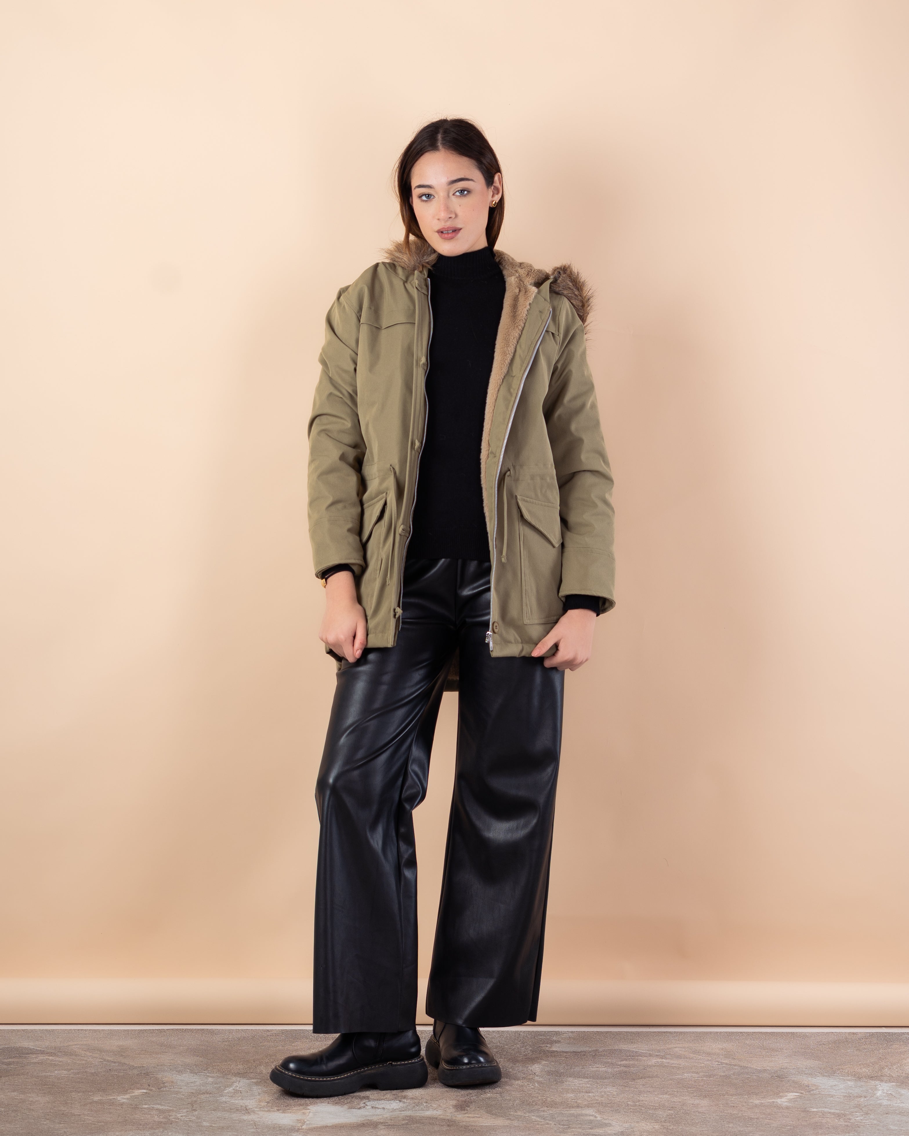 Plain Gabardine Jacket – Fur Hood