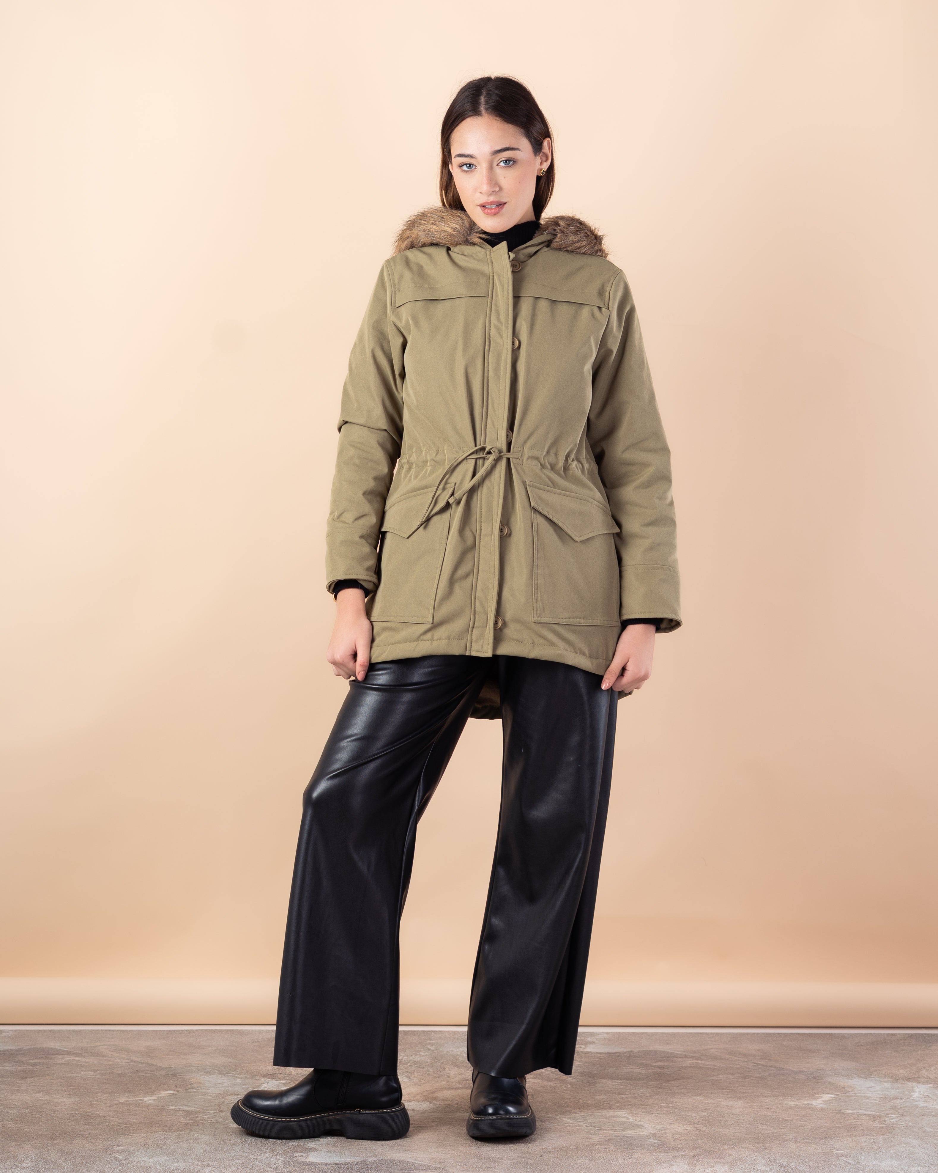 Plain Gabardine Jacket – Fur Hood