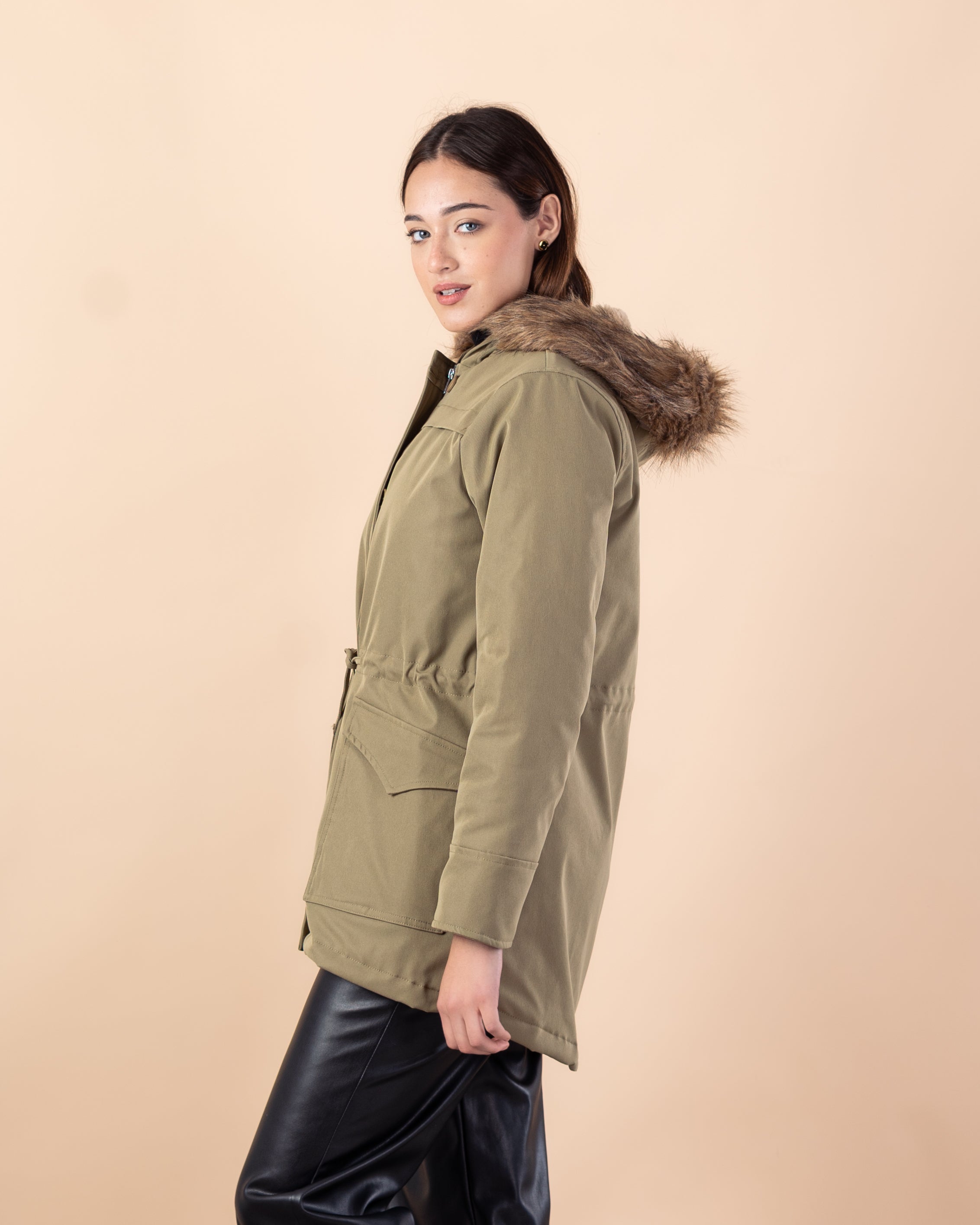 Plain Gabardine Jacket – Fur Hood