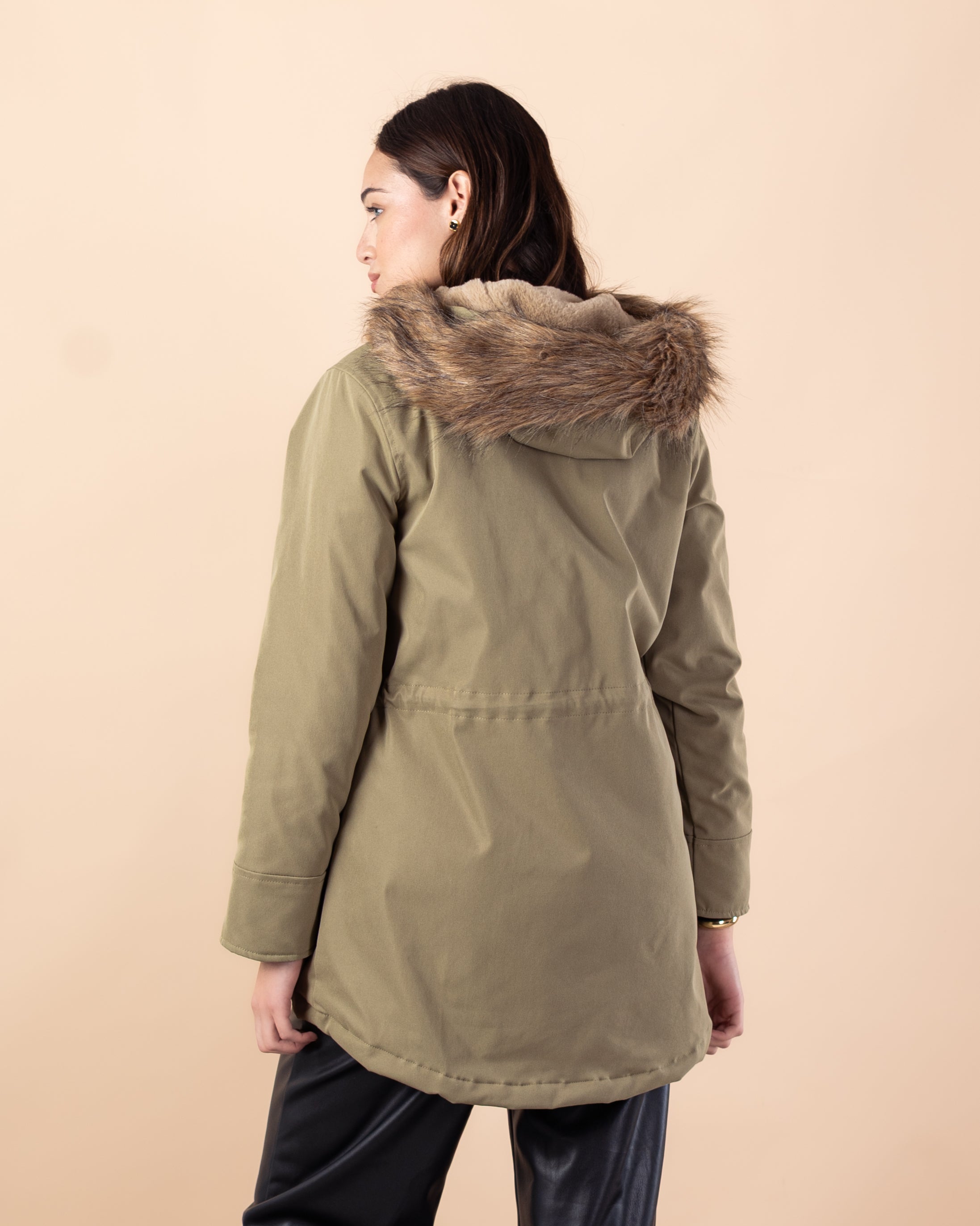 Plain Gabardine Jacket – Fur Hood