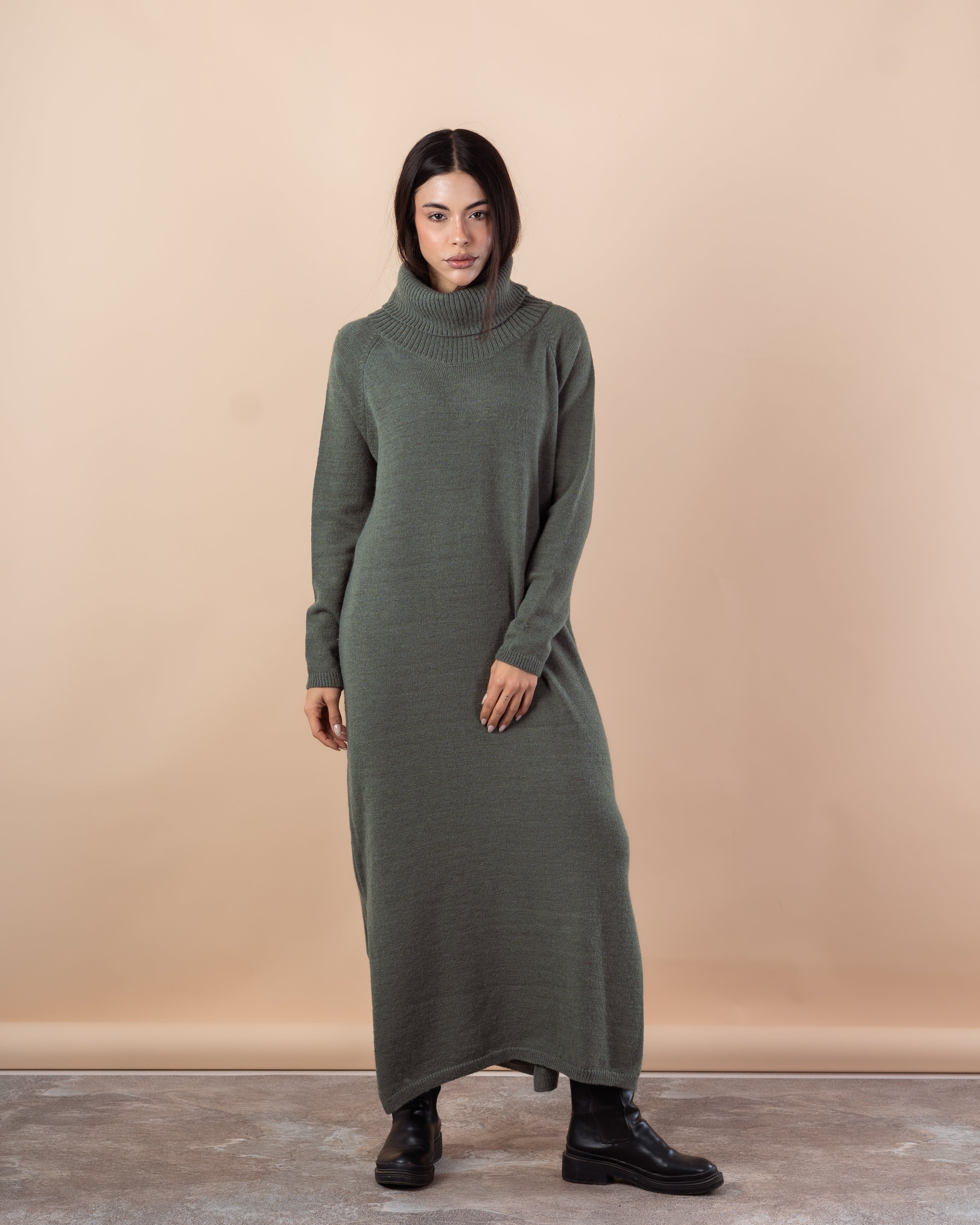 Long Knitwear Dress – High Neck (Plain)
