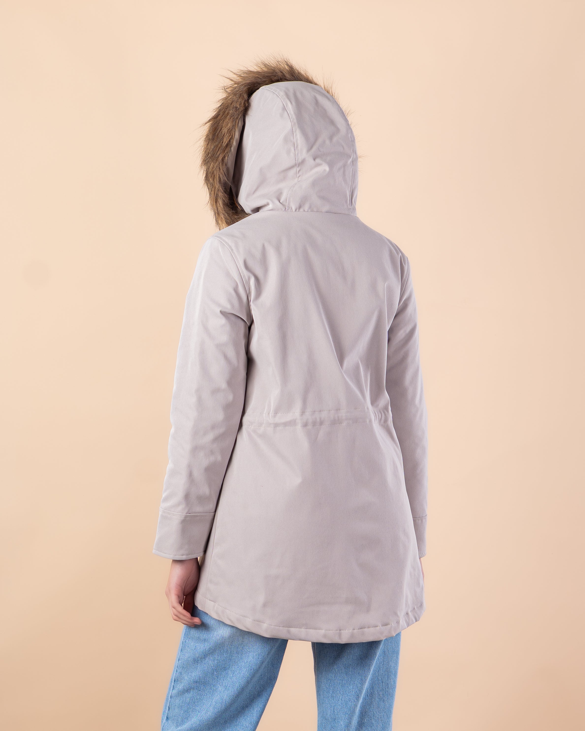 Plain Gabardine Jacket – Fur Hood