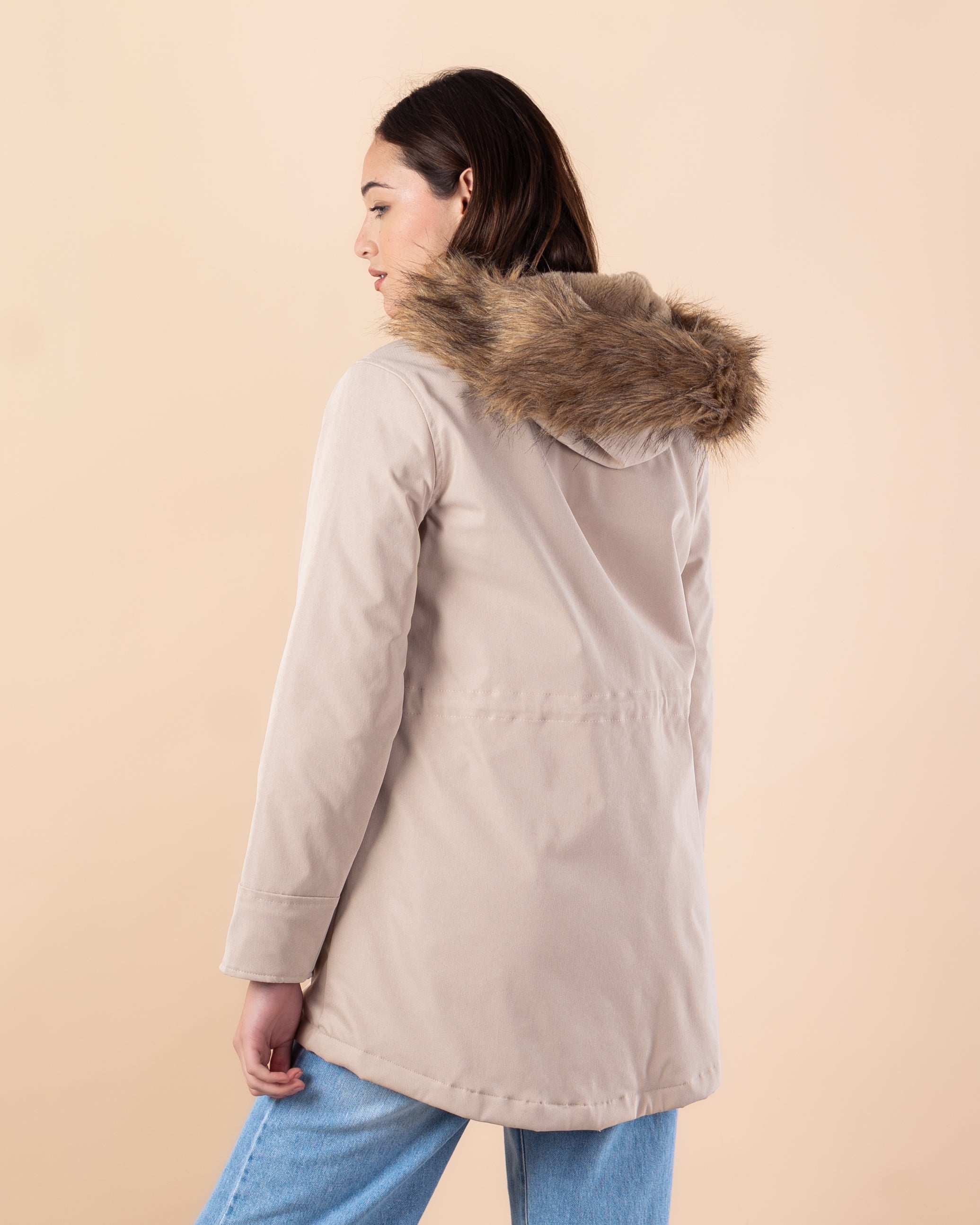Plain Gabardine Jacket – Fur Hood