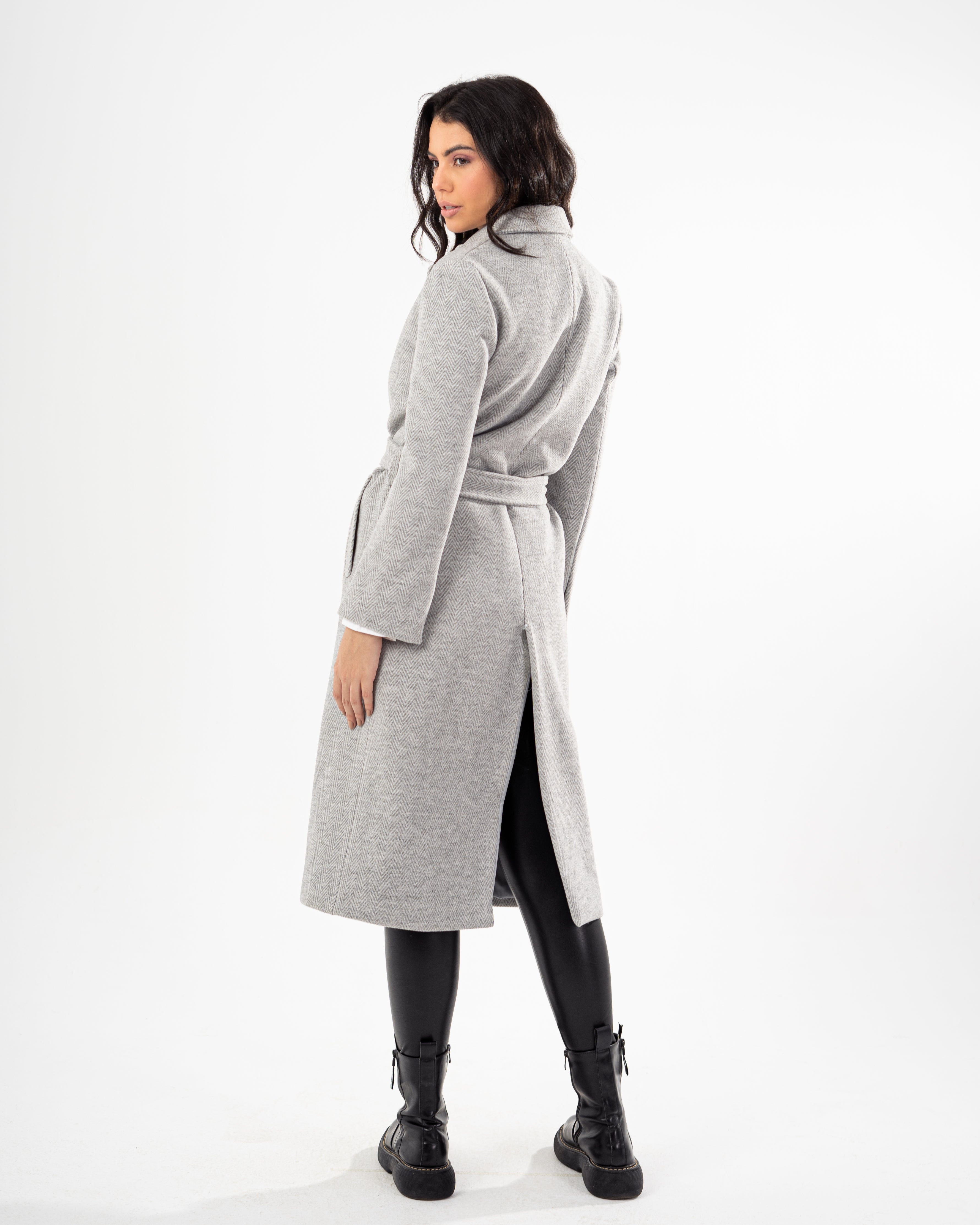 Wool Coat - Zigzag Pattern (With Belt)