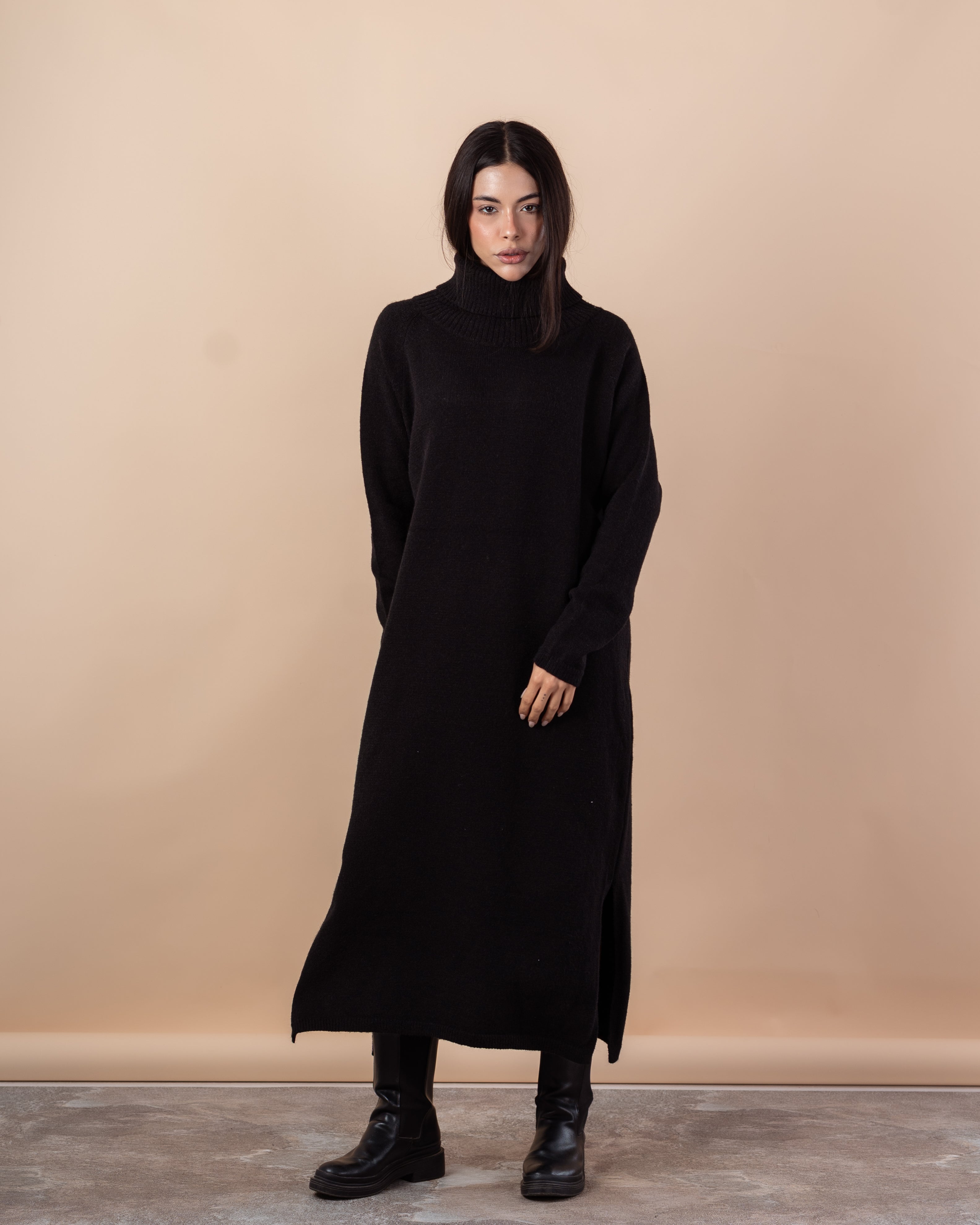 Long Knitwear Dress – High Neck (Plain)