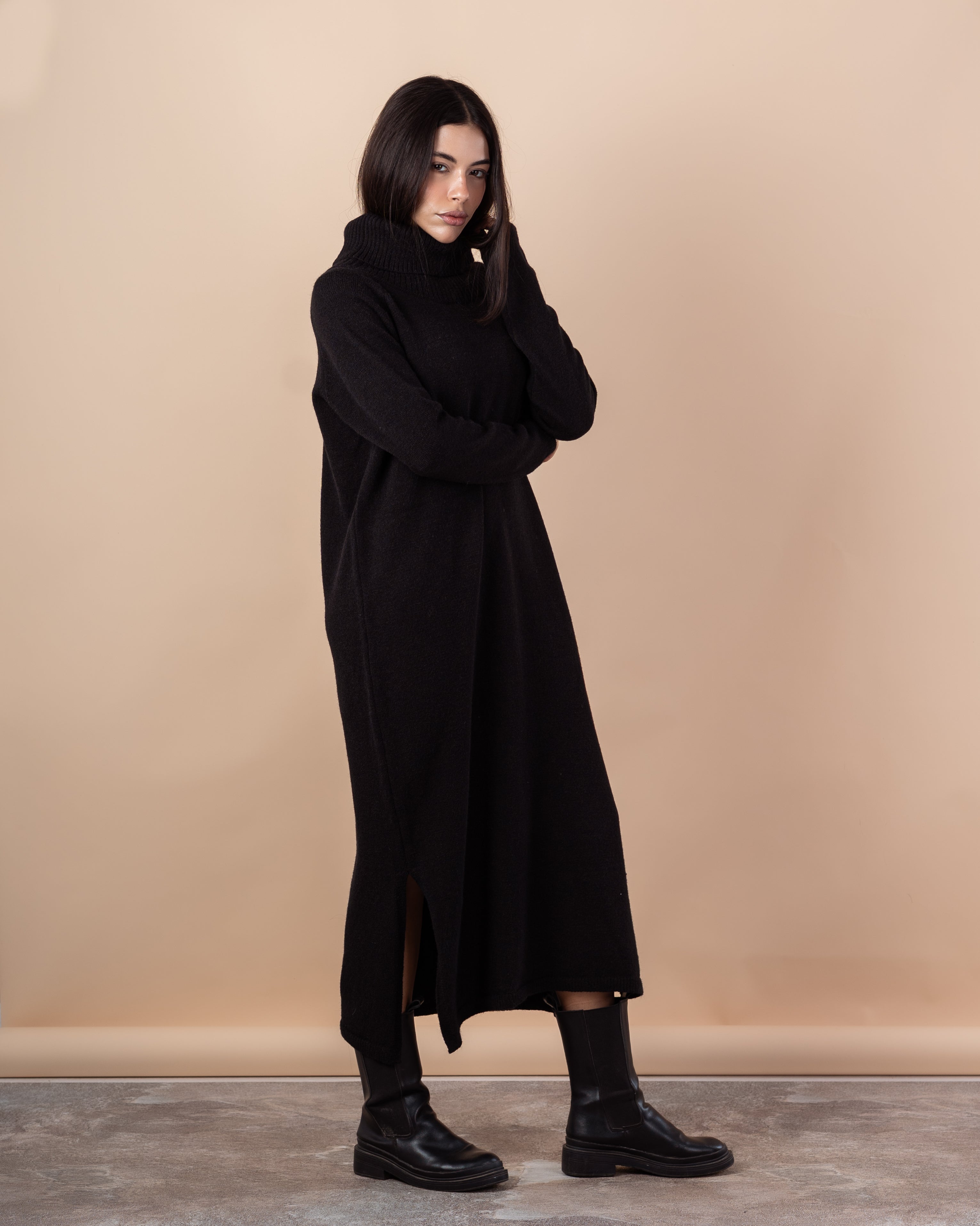Long Knitwear Dress – High Neck (Plain)