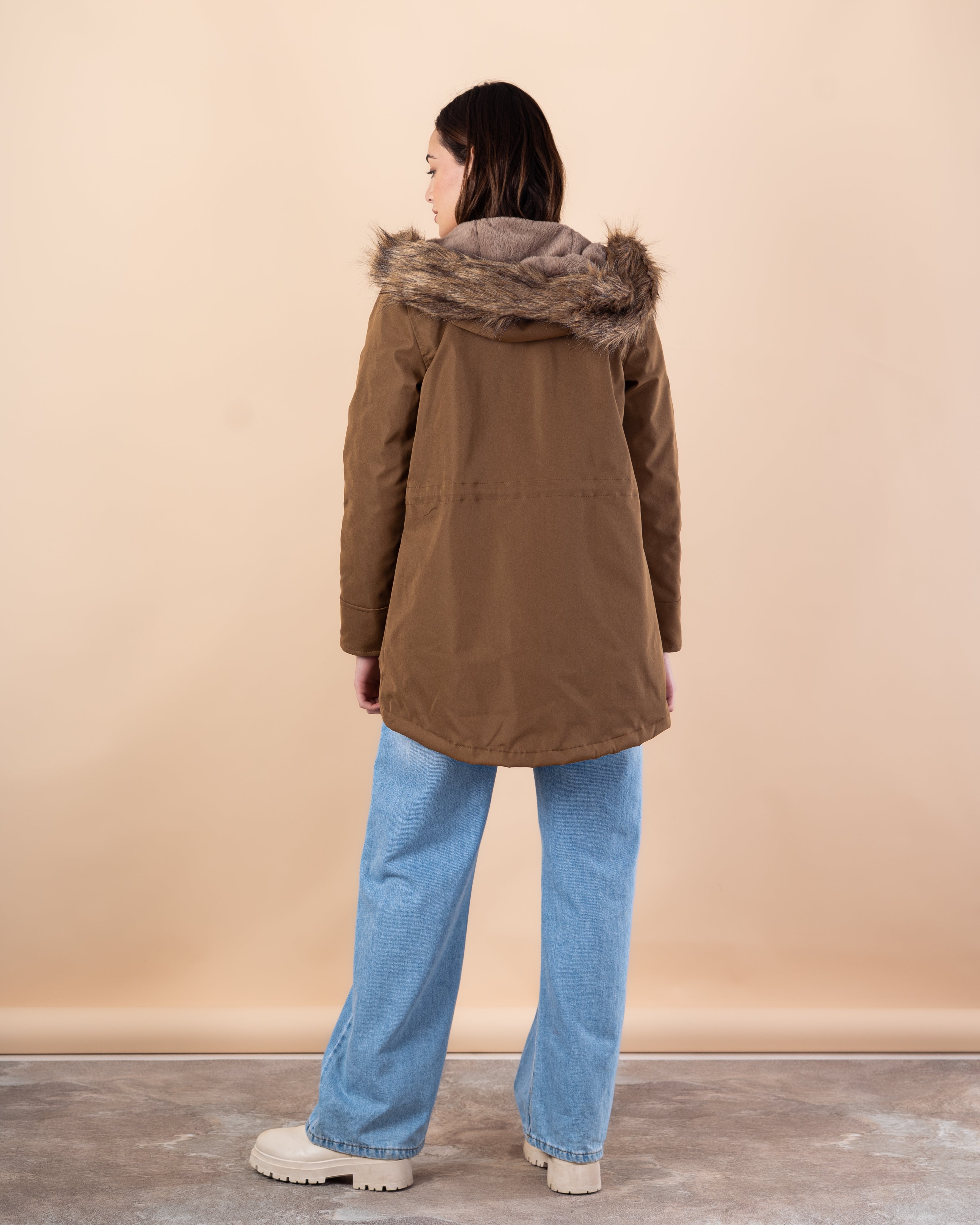 Plain Gabardine Jacket – Fur Hood