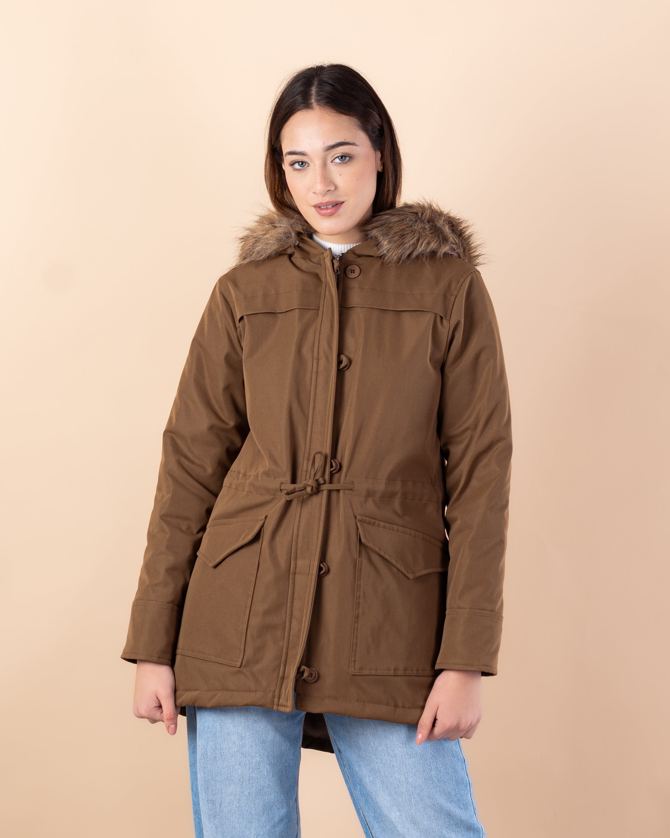 Plain Gabardine Jacket – Fur Hood