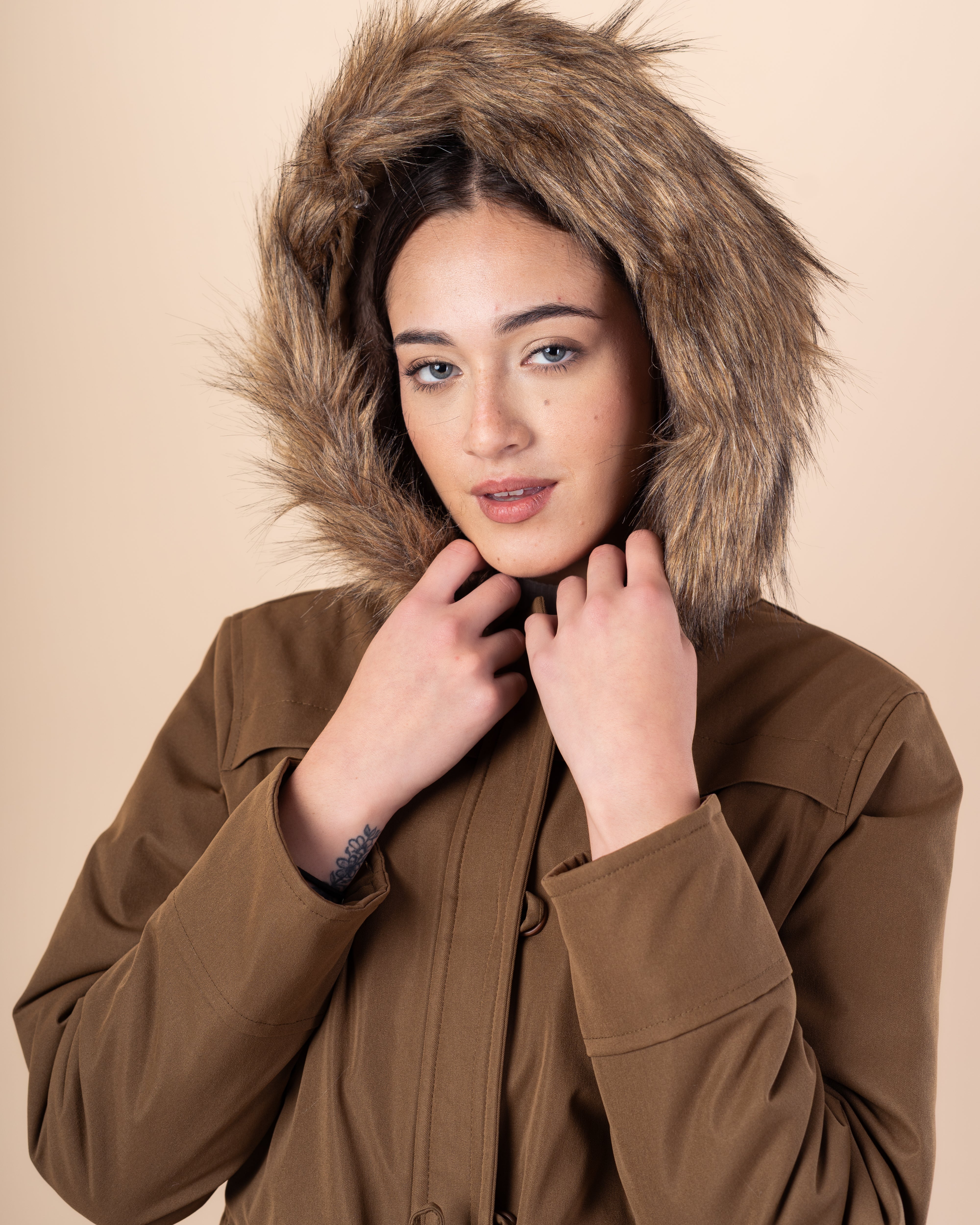 Plain Gabardine Jacket – Fur Hood