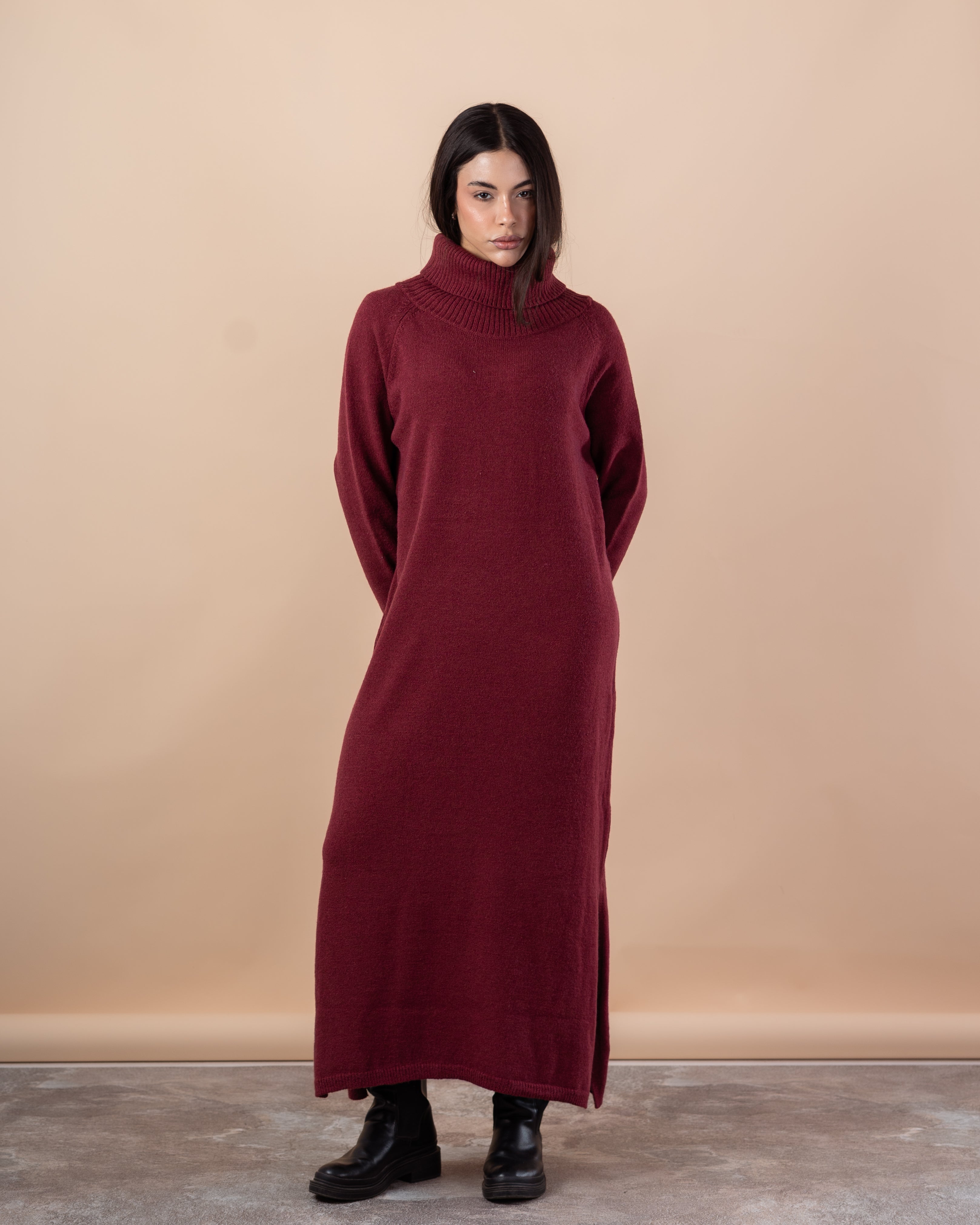 Long Knitwear Dress – High Neck (Plain)