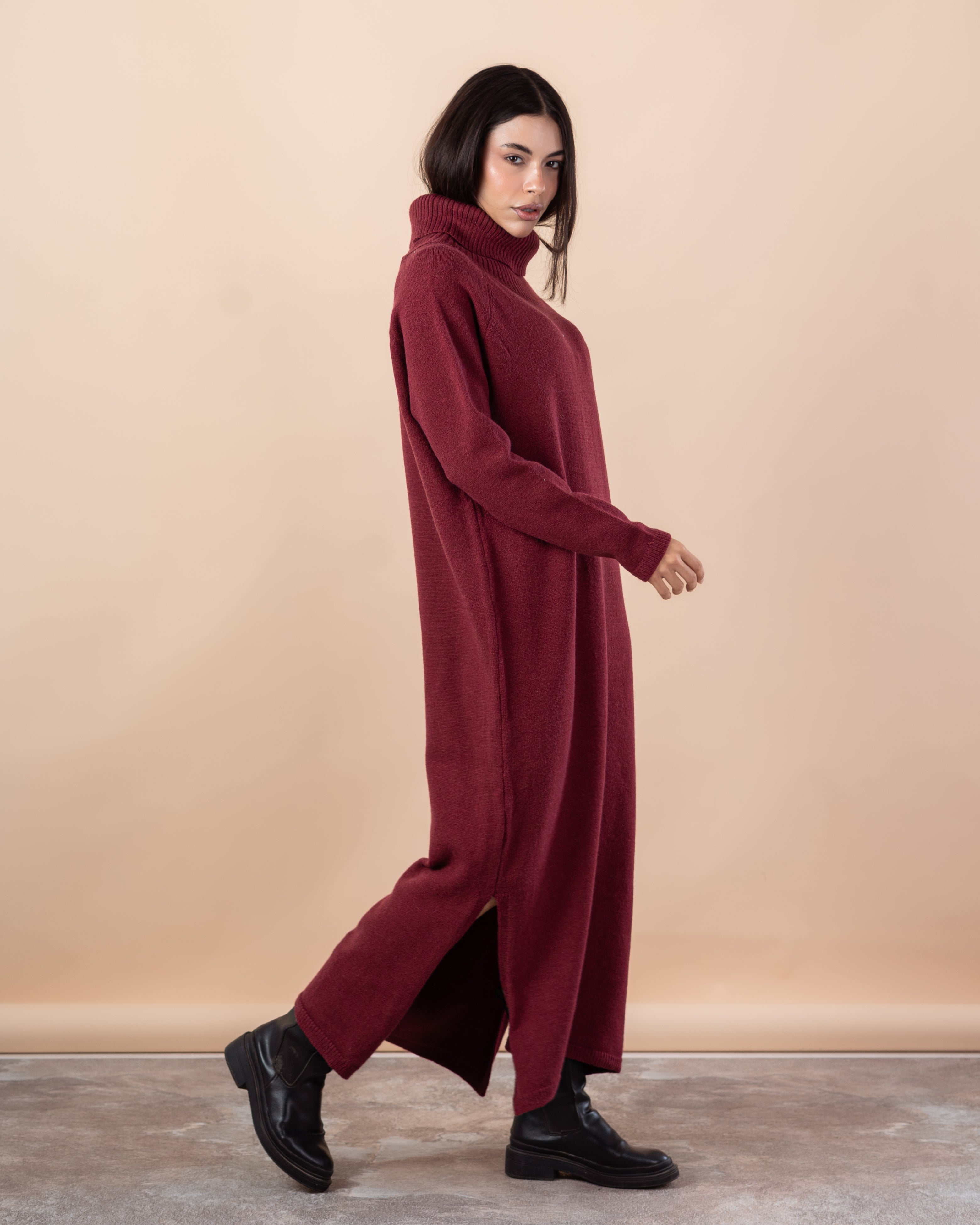 Long Knitwear Dress – High Neck (Plain)
