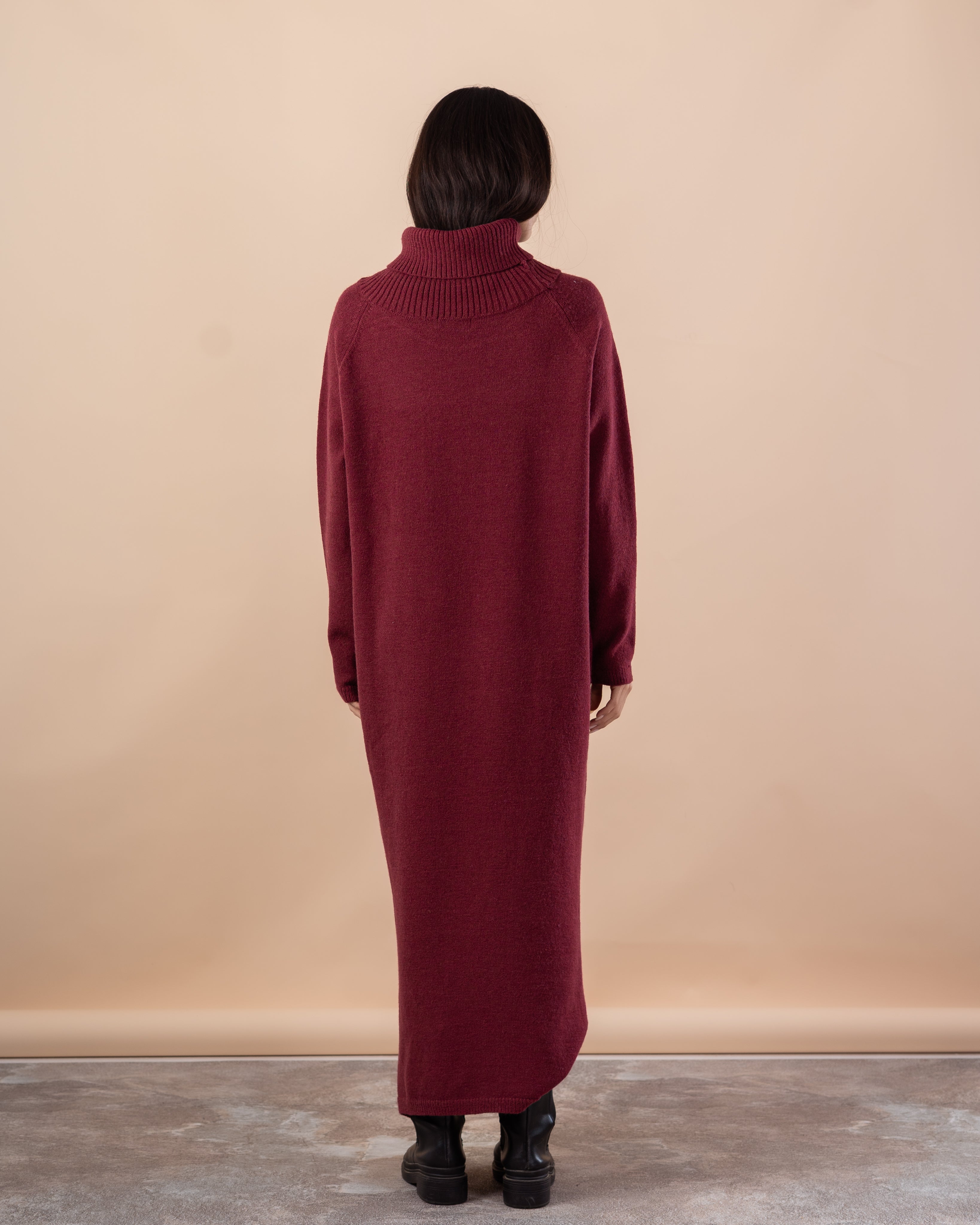 Long Knitwear Dress – High Neck (Plain)