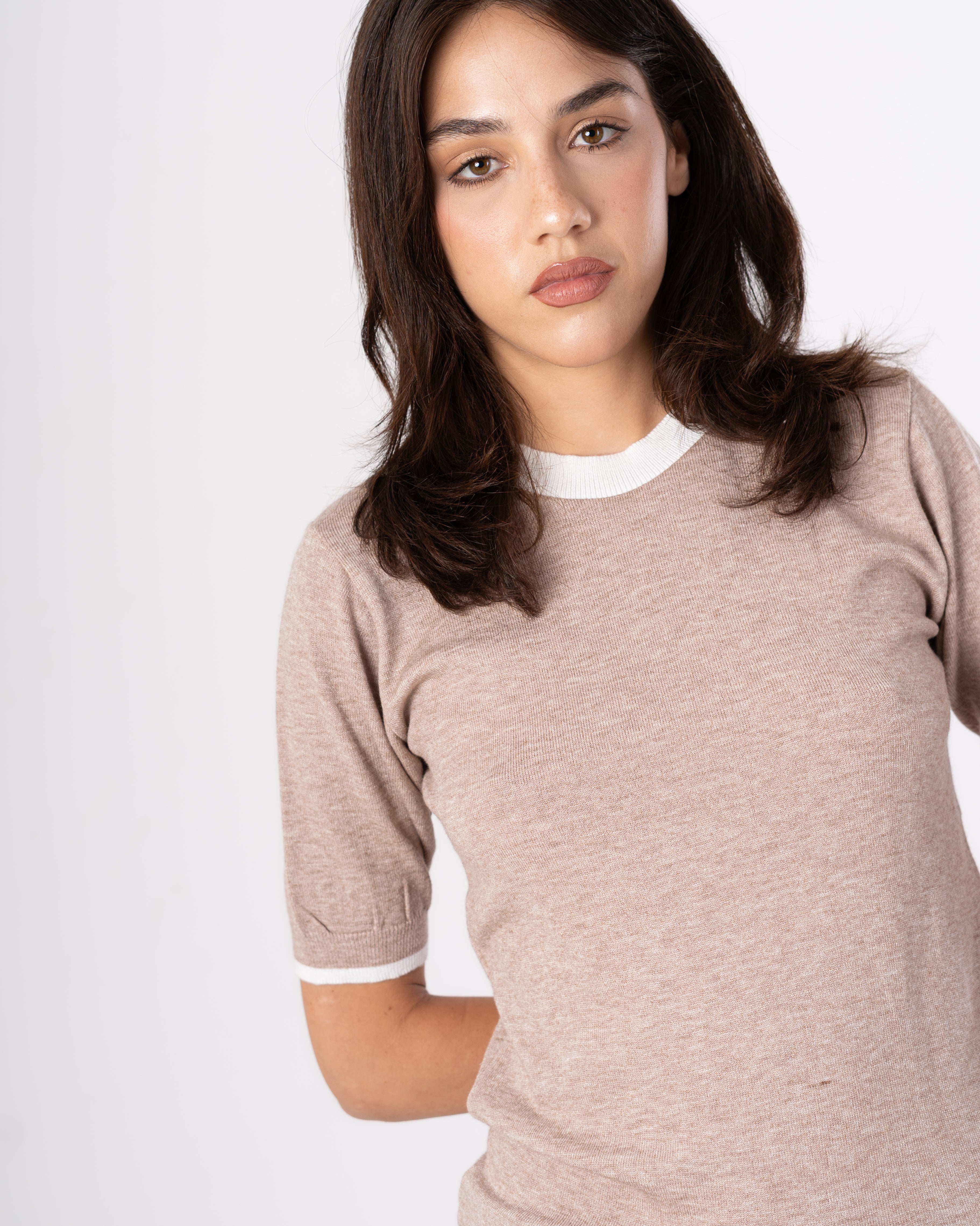 Plain Knitwear Bodysuit – Colored Stripe On Neckline
