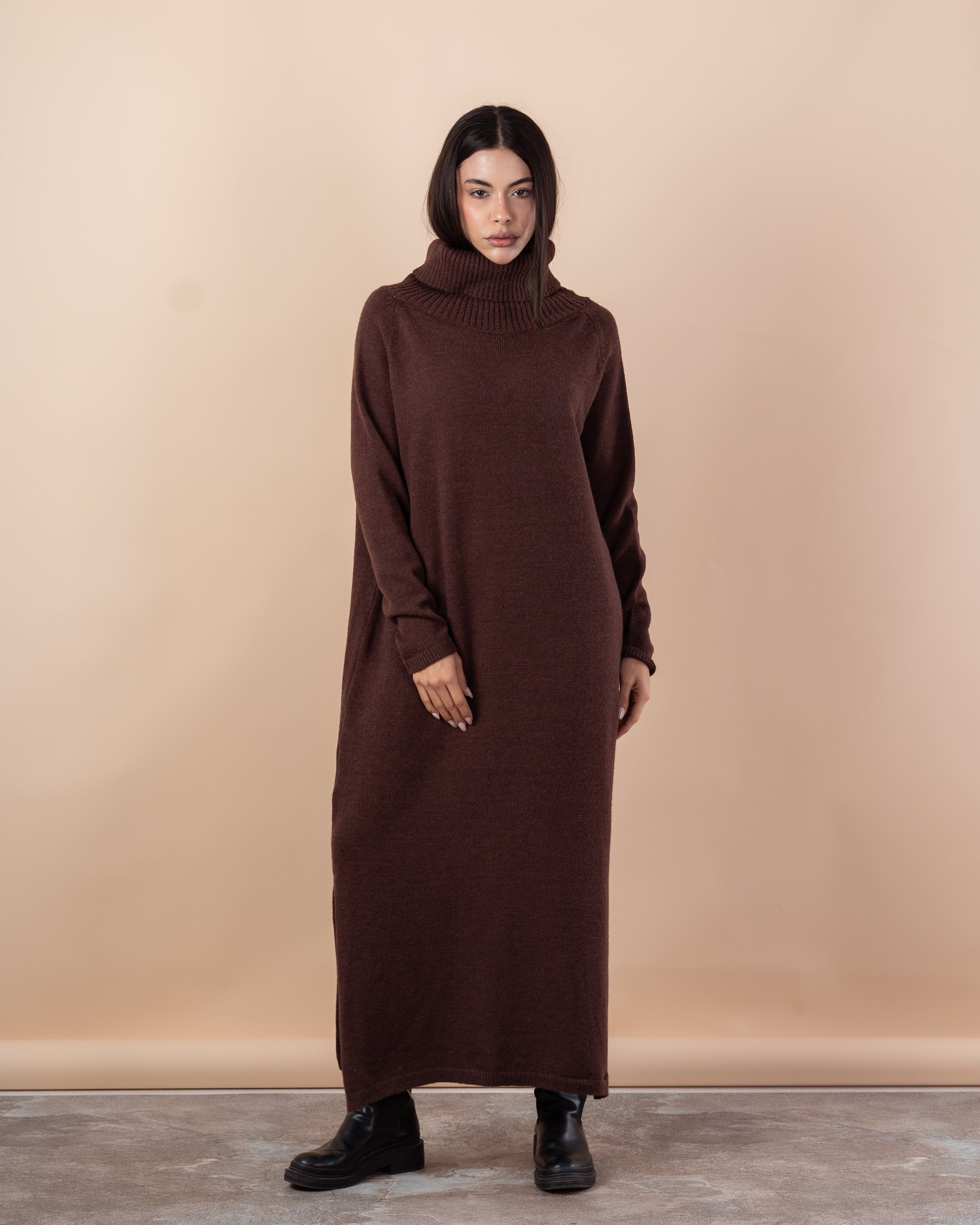 Long Knitwear Dress – High Neck (Plain)