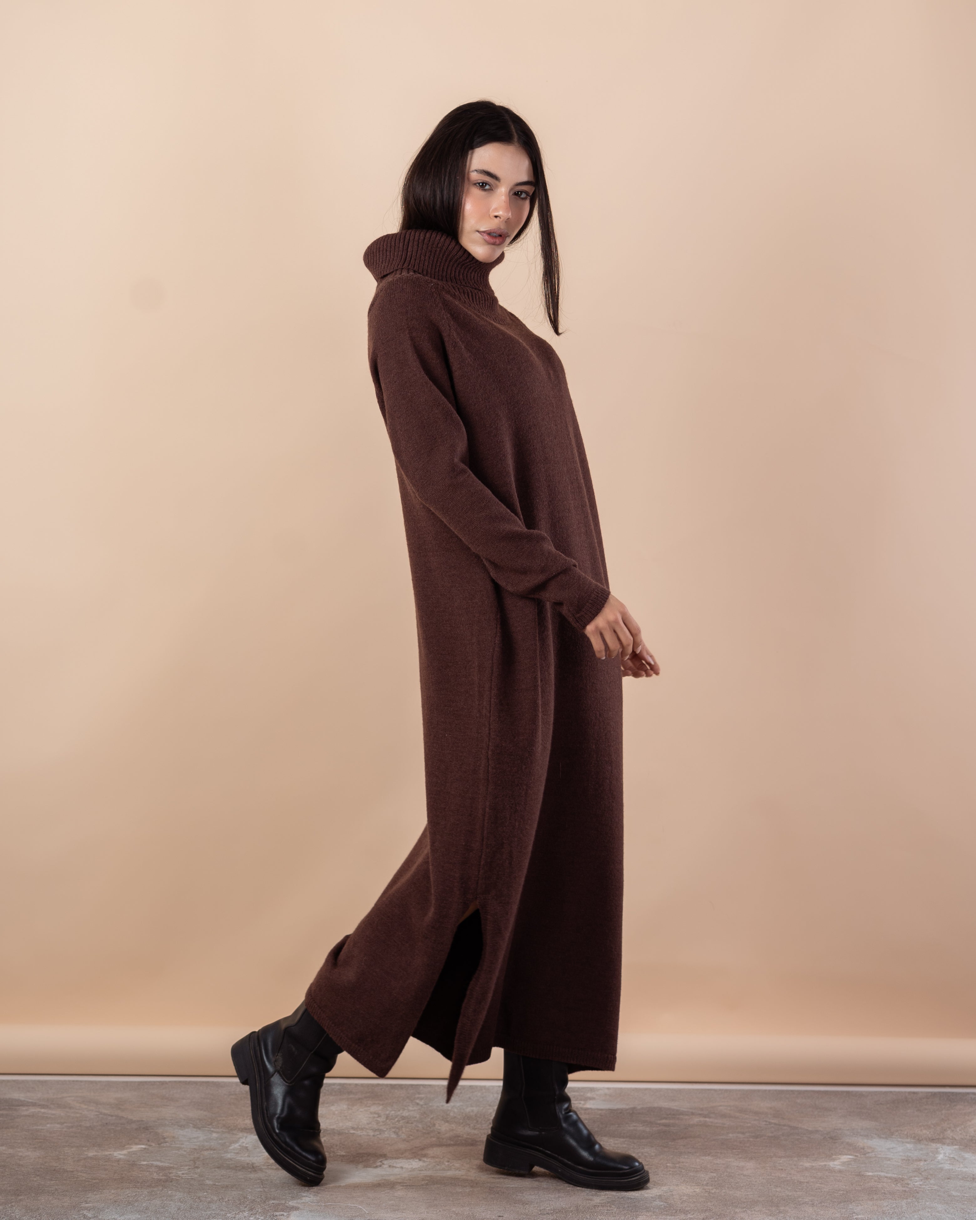 Long Knitwear Dress – High Neck (Plain)