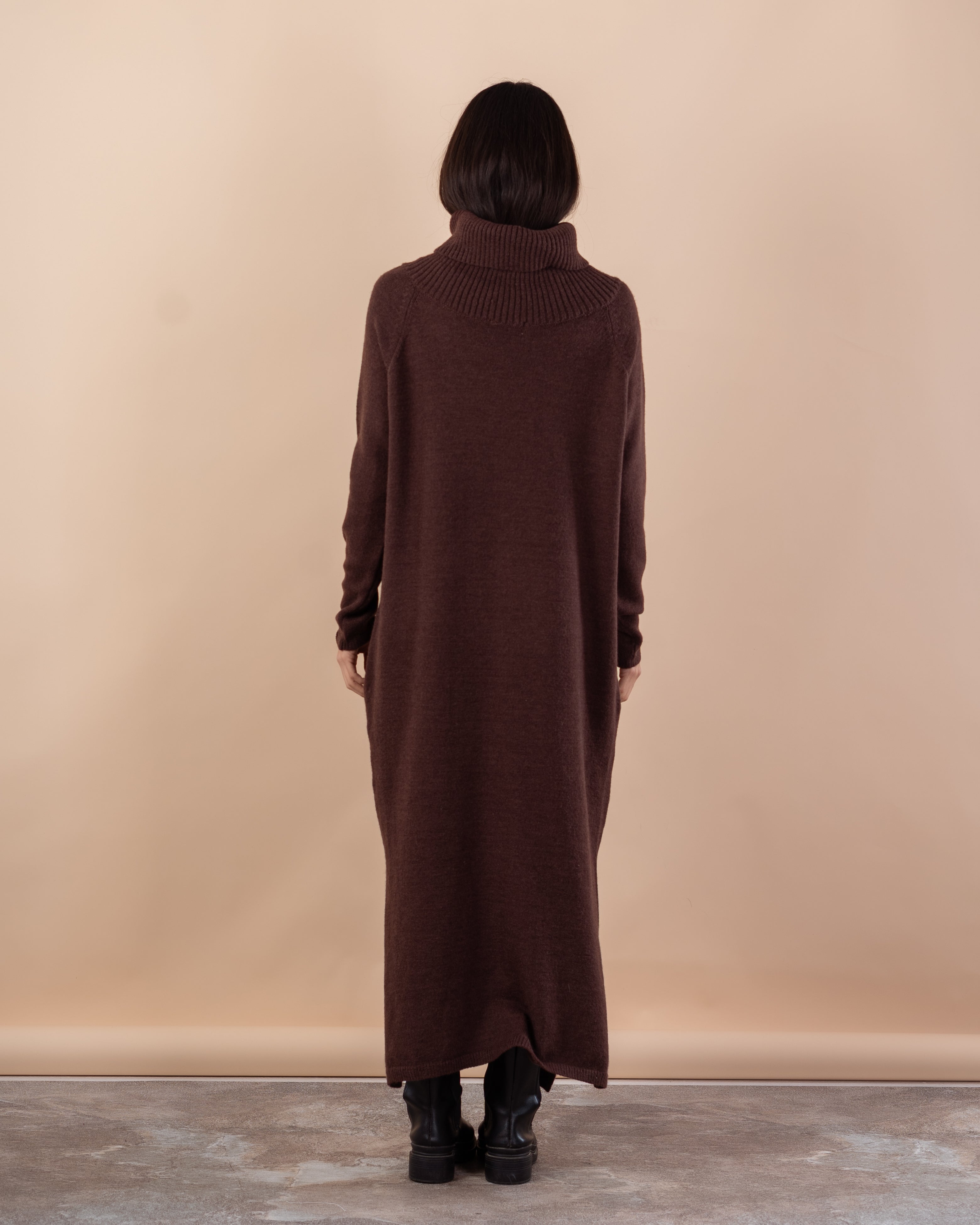 Long Knitwear Dress – High Neck (Plain)