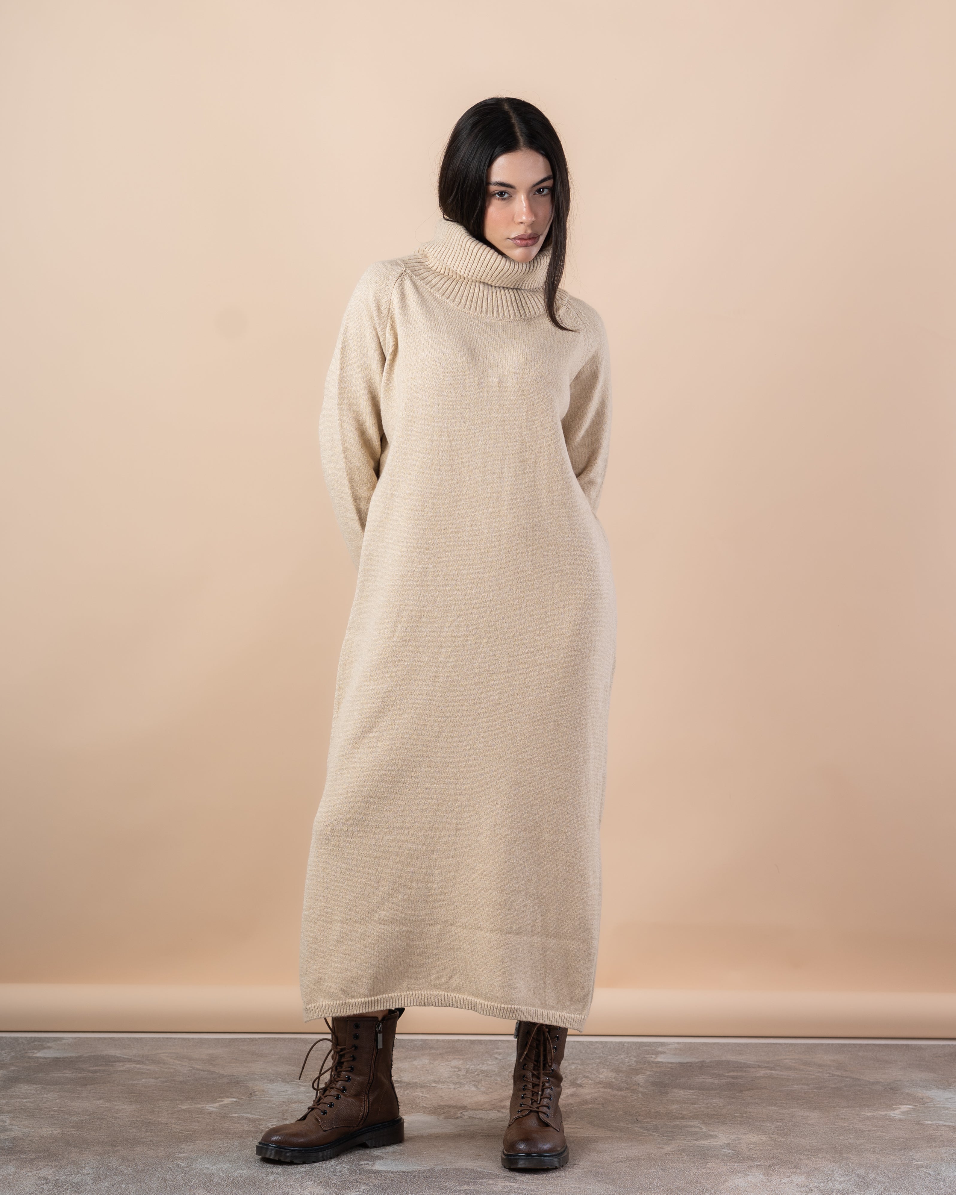 Long Knitwear Dress – High Neck (Plain)