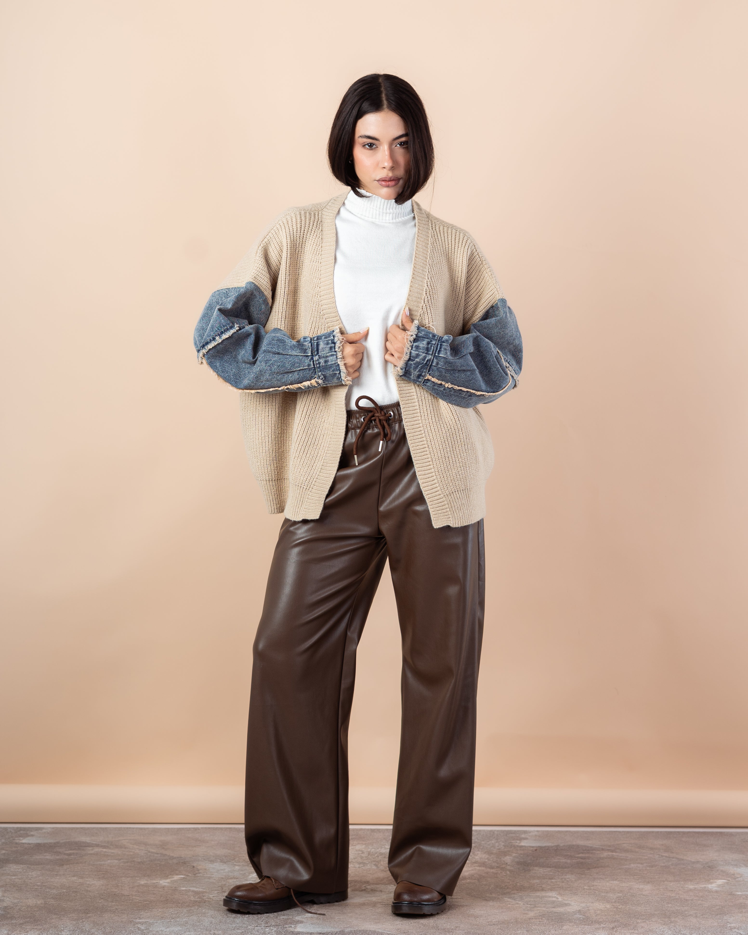 Knitwear Cardigan – (Denim Sleeves, No Pockets)