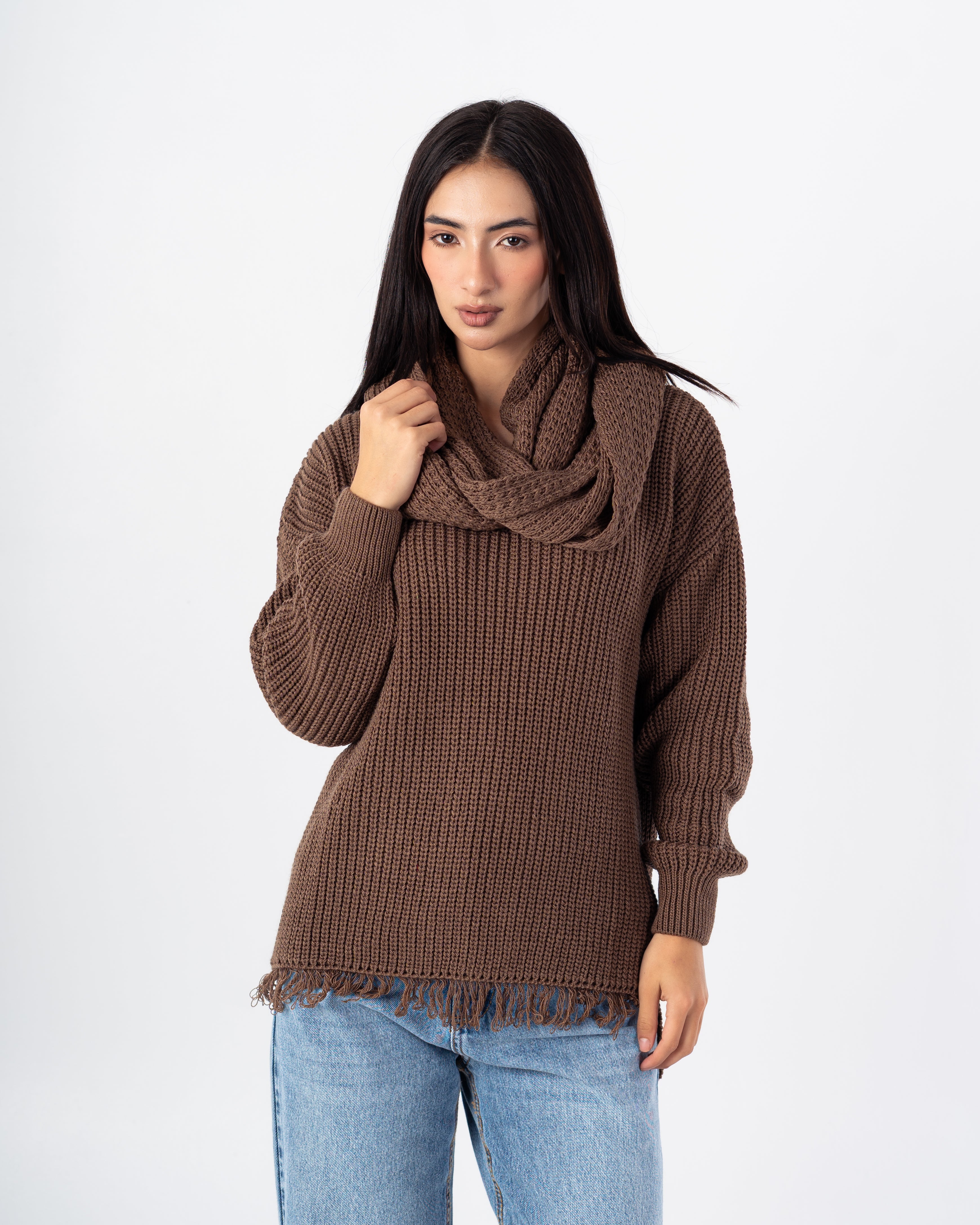 Knitwear Pullover – Plain With Scarf