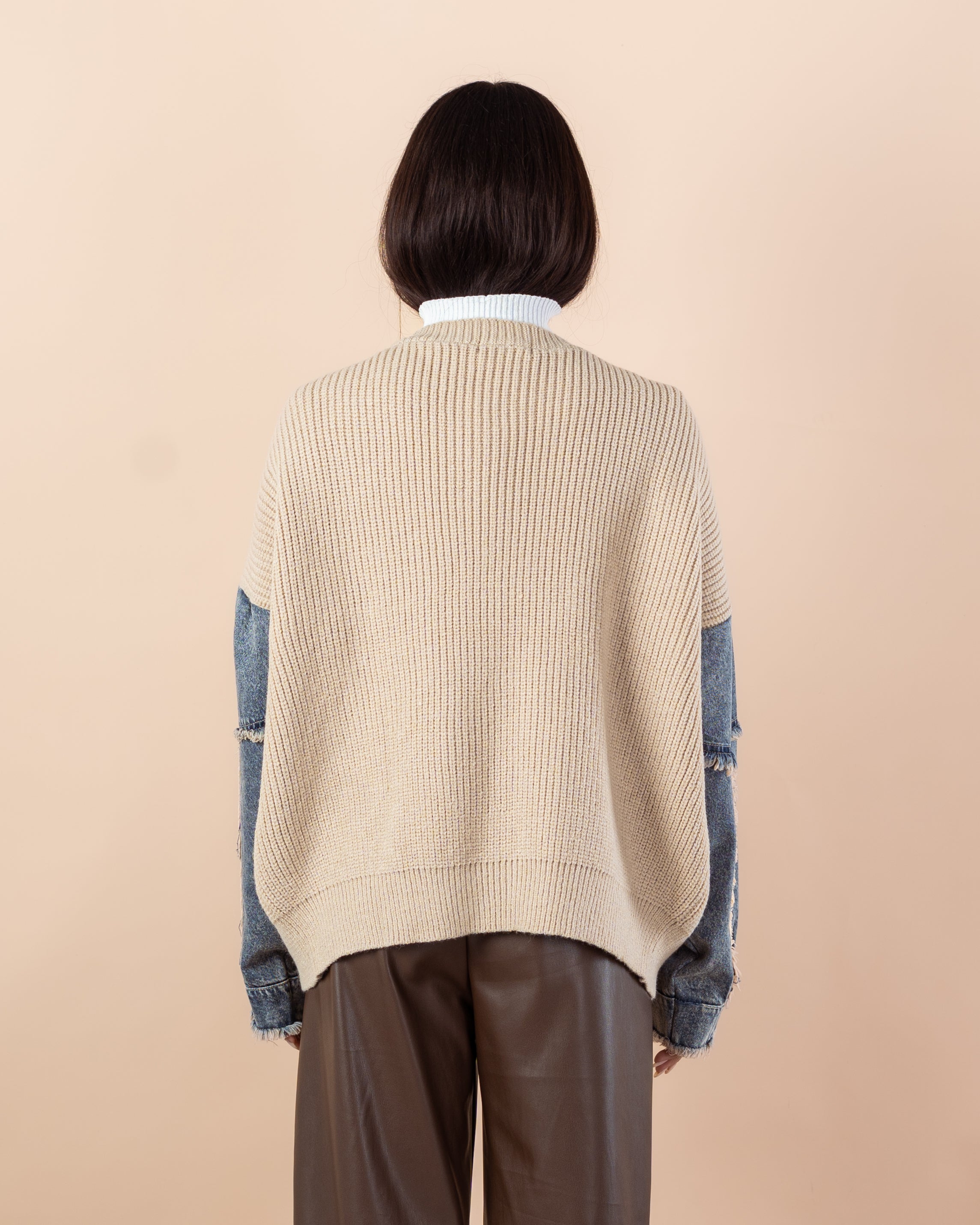 Knitwear Cardigan – (Denim Sleeves, No Pockets)