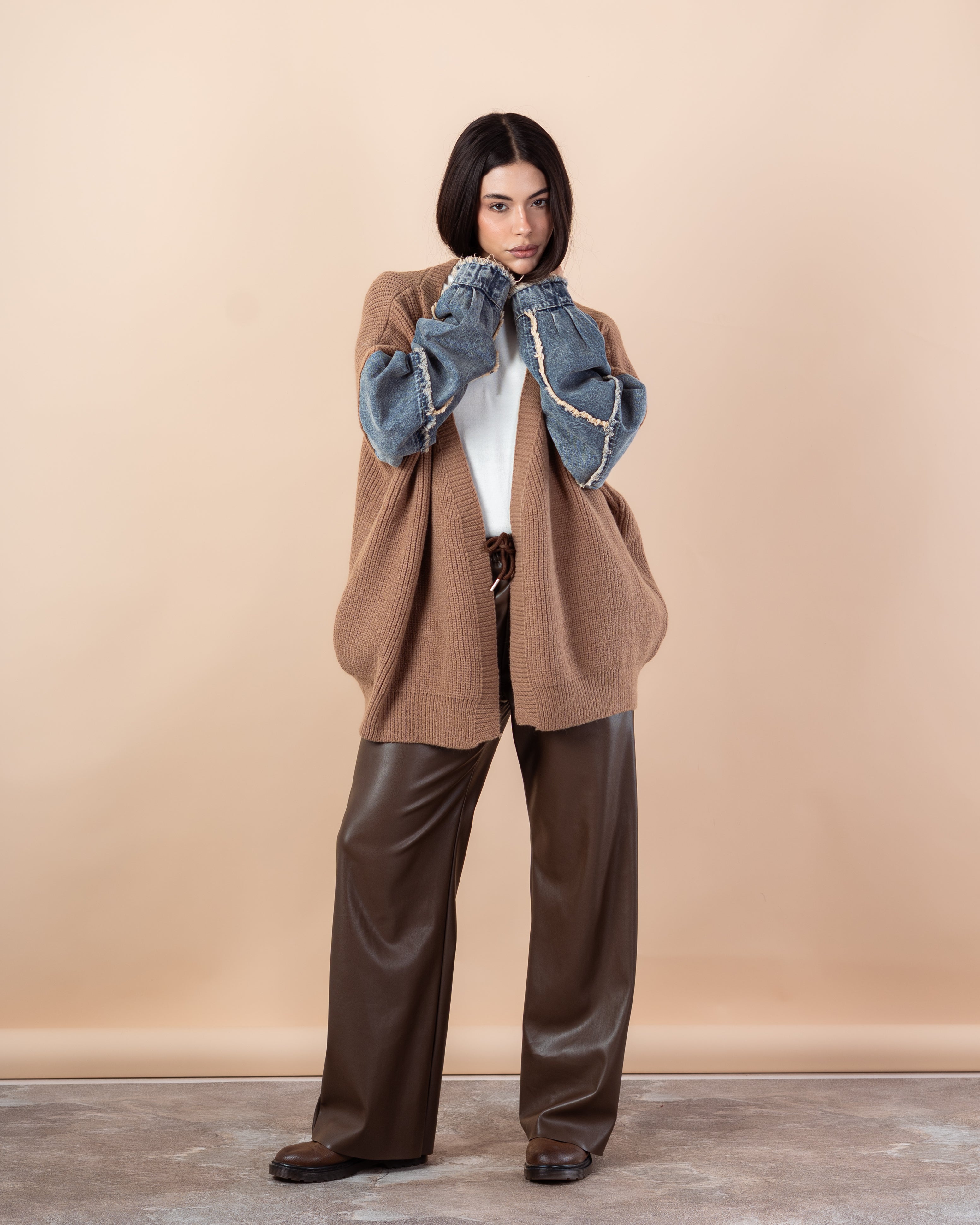 Knitwear Cardigan – (Denim Sleeves, No Pockets)