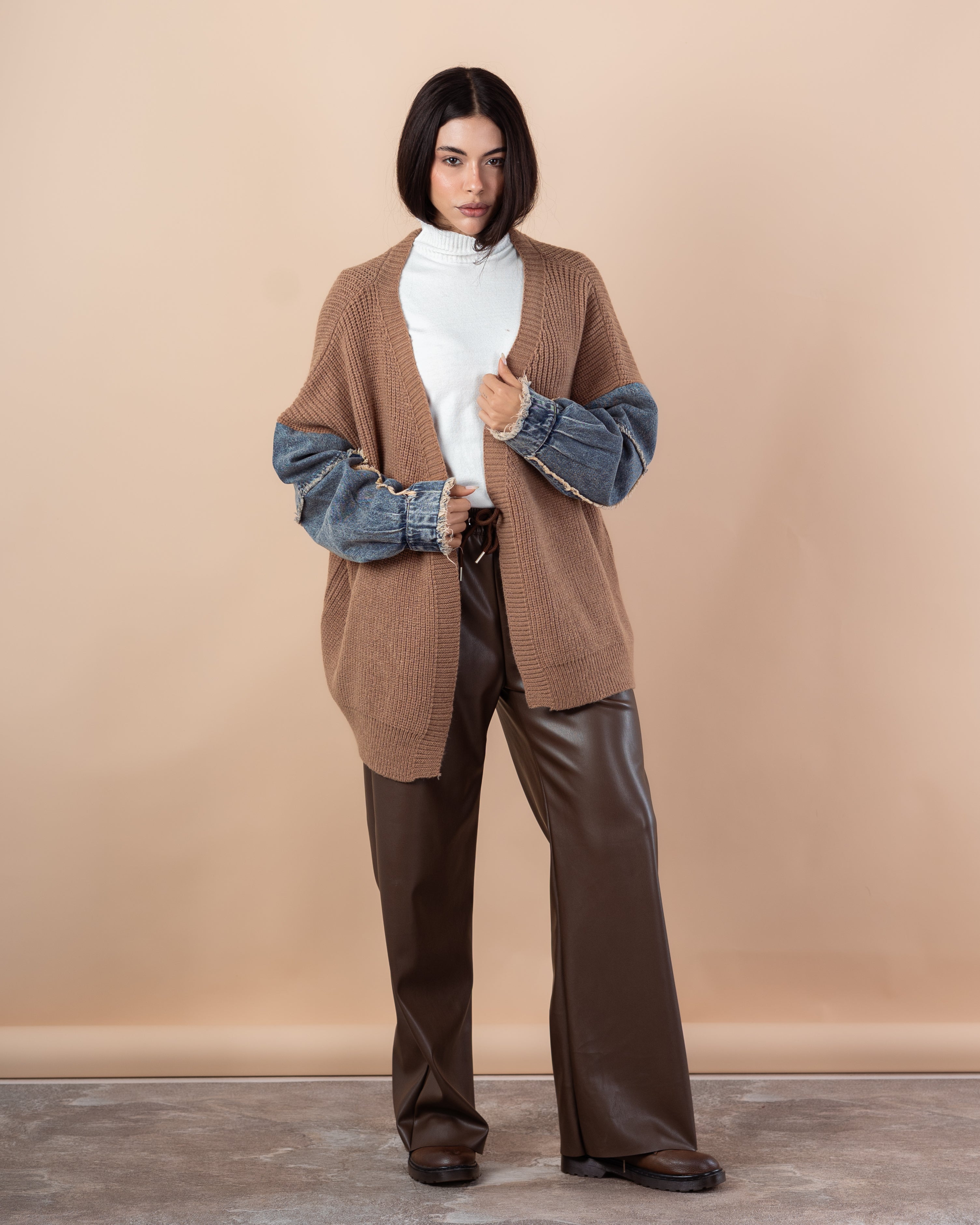 Knitwear Cardigan – (Denim Sleeves, No Pockets)