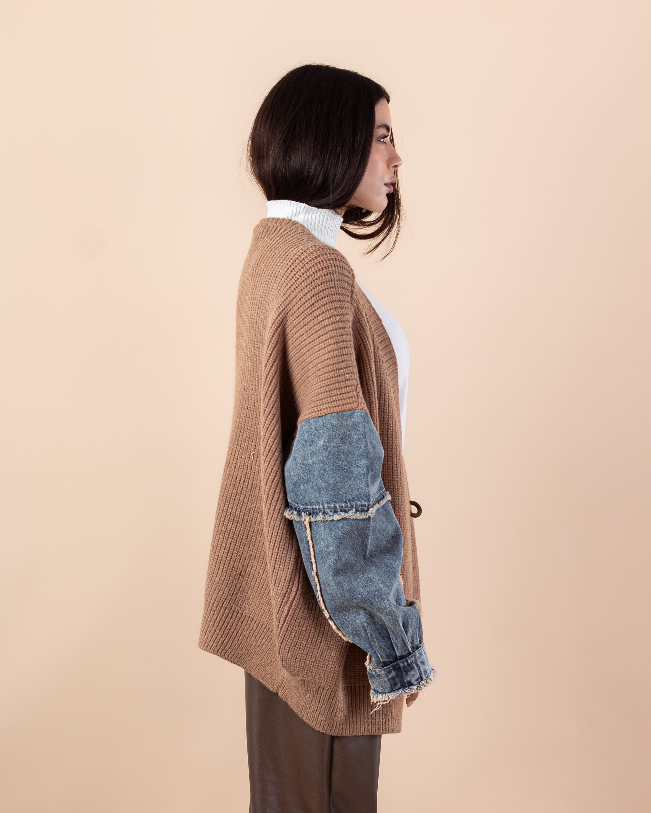 Knitwear Cardigan – (Denim Sleeves, No Pockets)