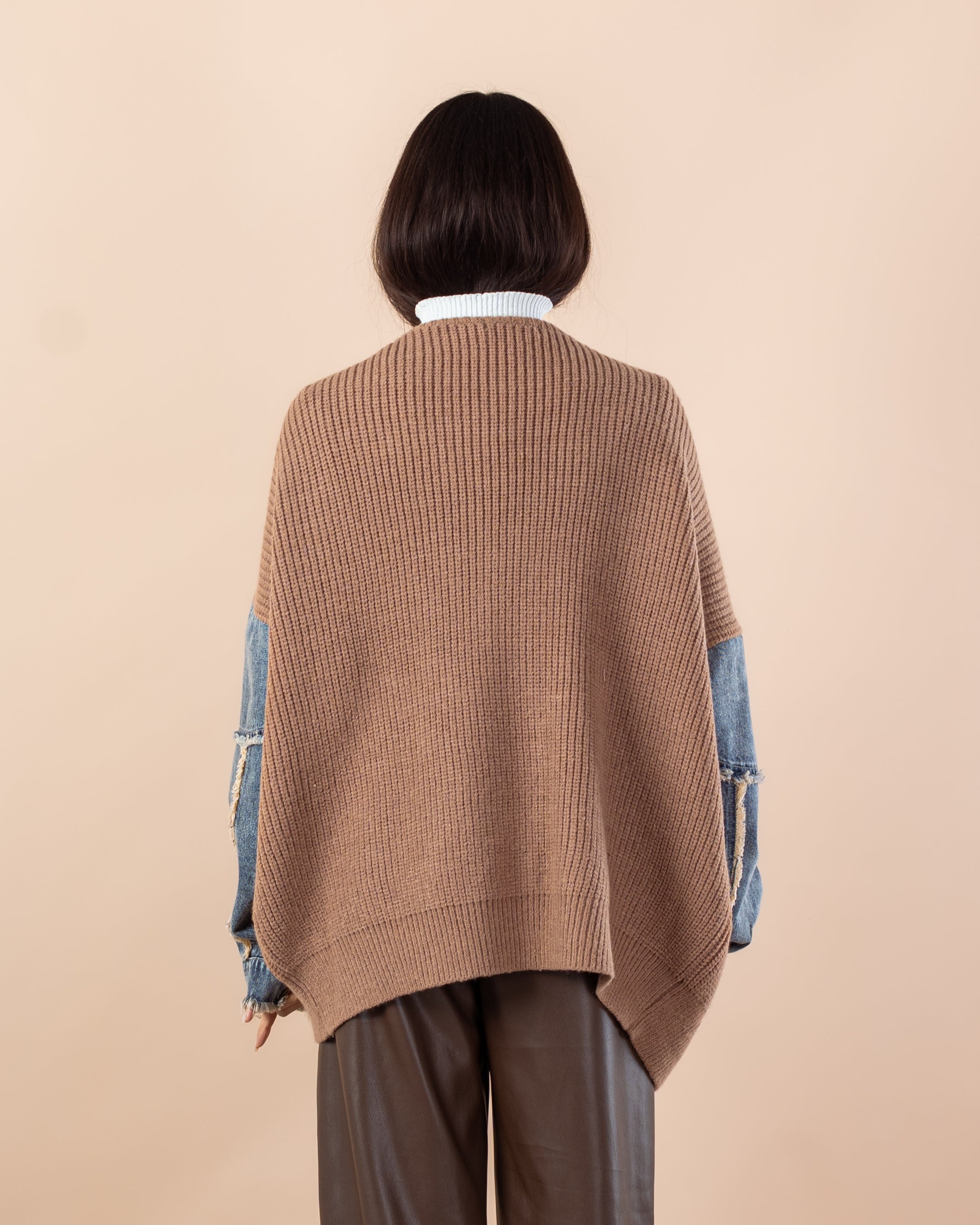 Knitwear Cardigan – (Denim Sleeves, No Pockets)