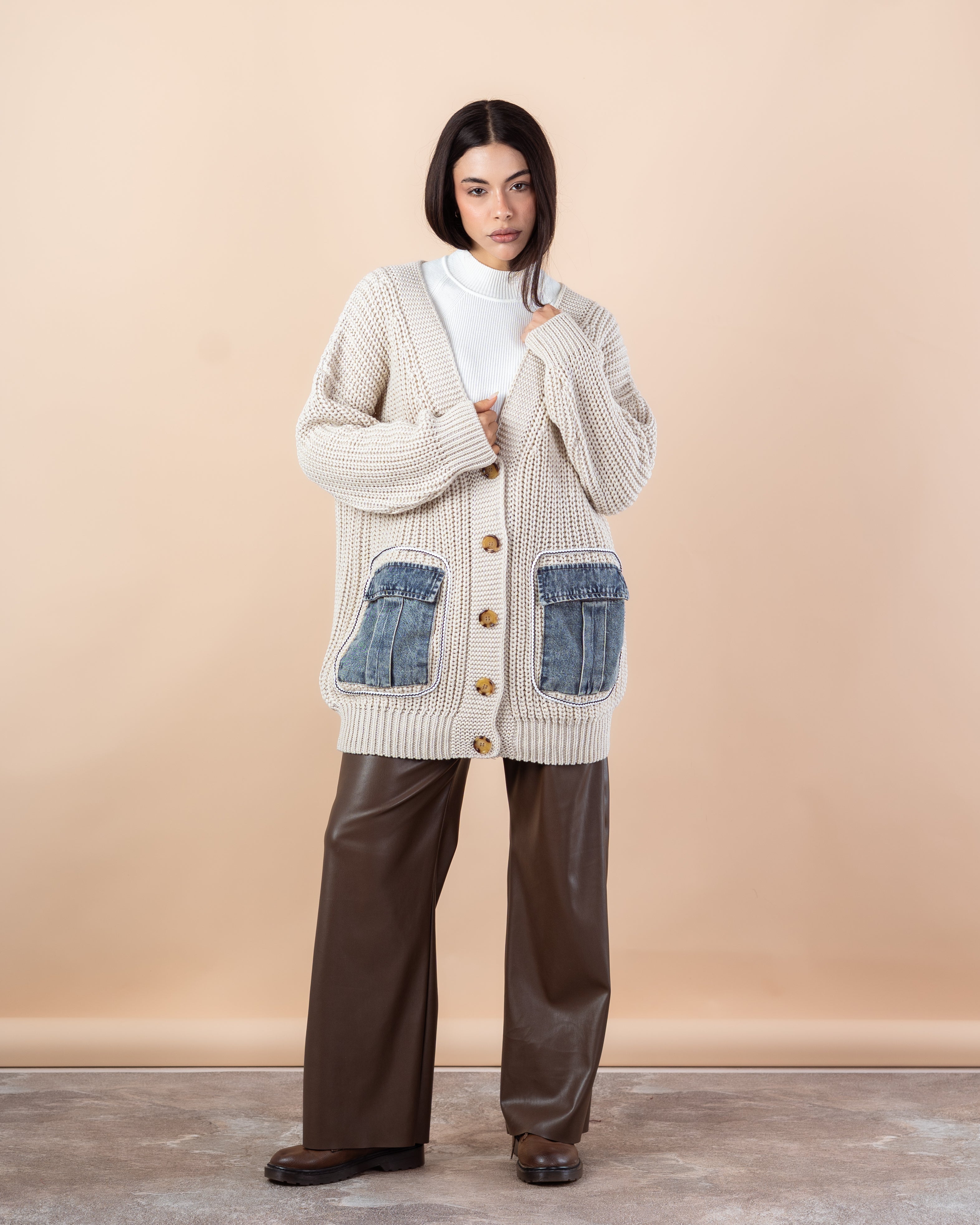 Knitwear Cardigan – (Denim Pocket)