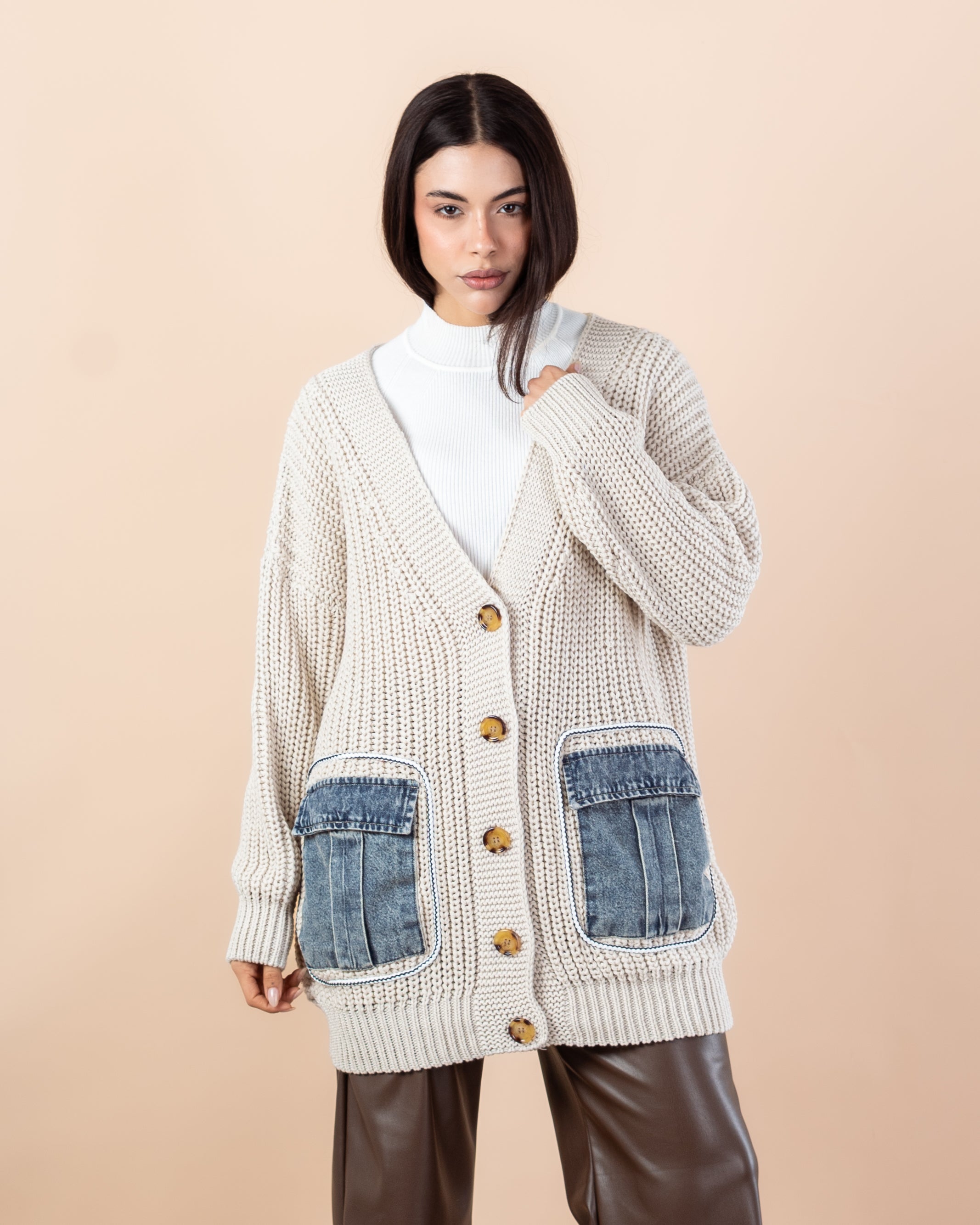 Knitwear Cardigan – (Denim Pocket)