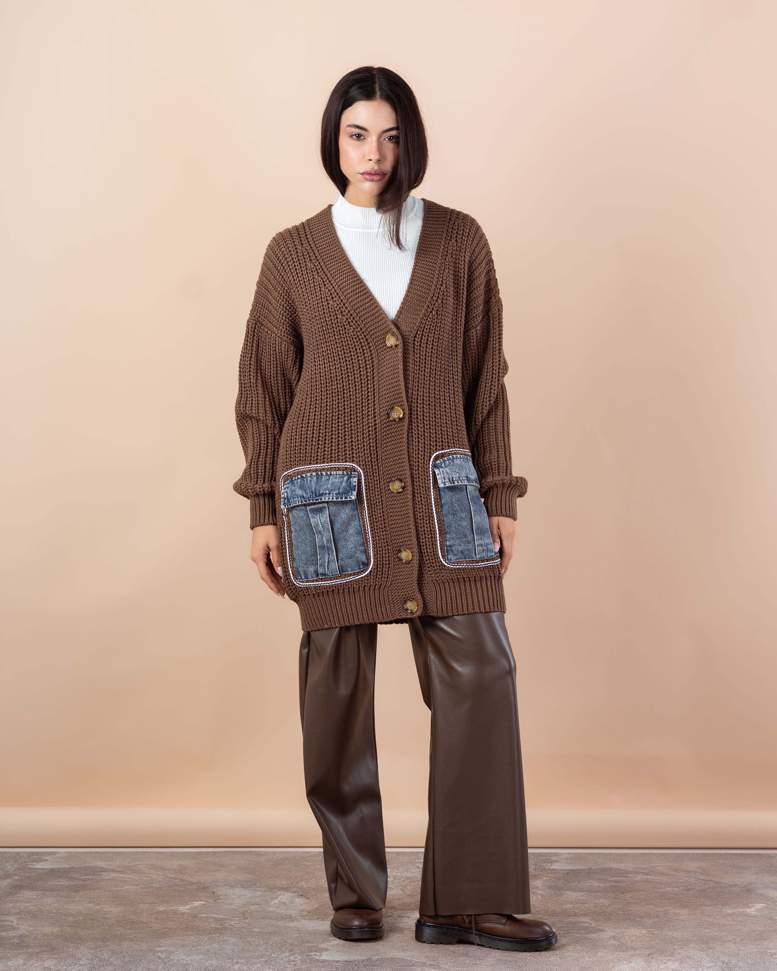 Knitwear Cardigan – (Denim Pocket)