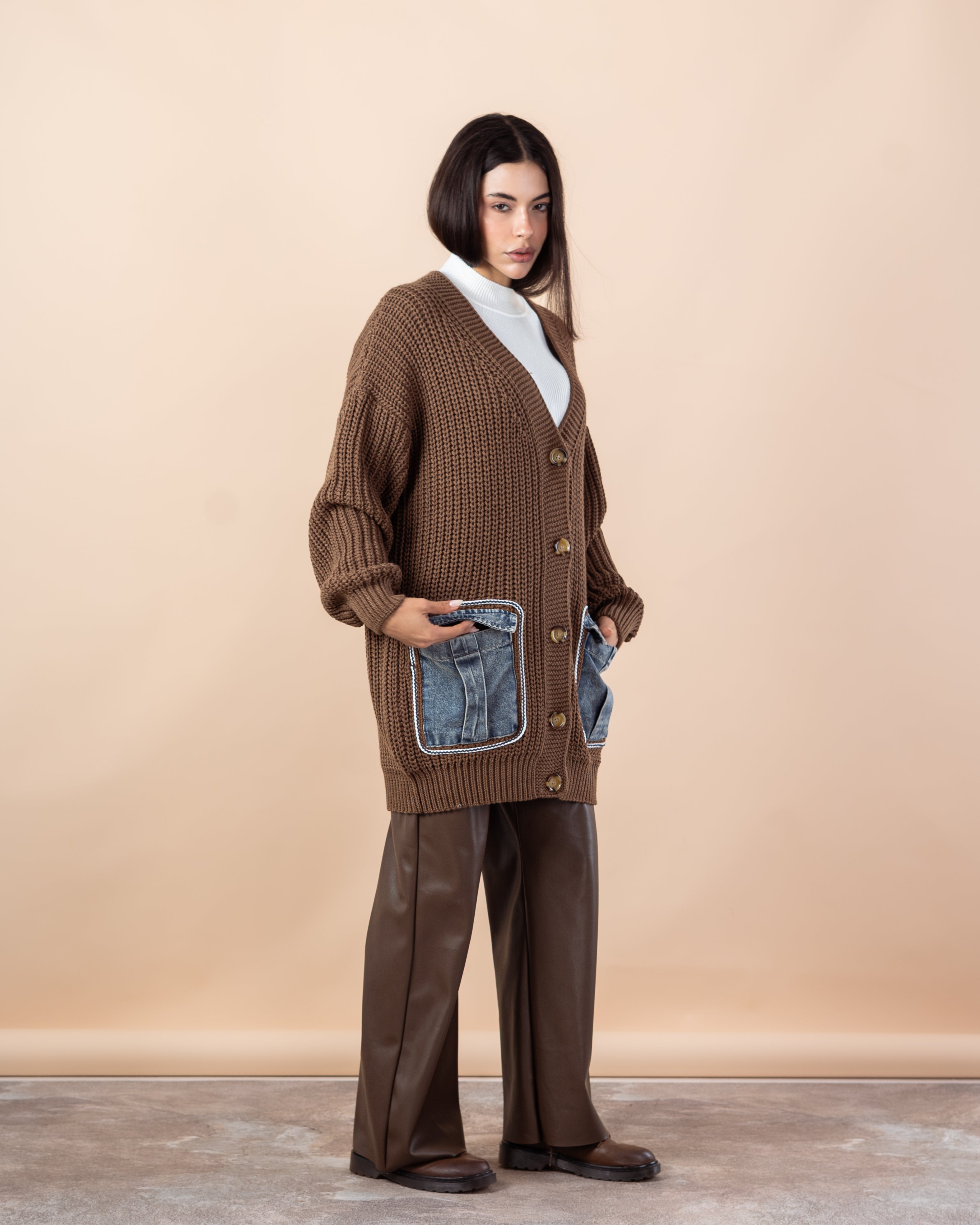 Knitwear Cardigan – (Denim Pocket)