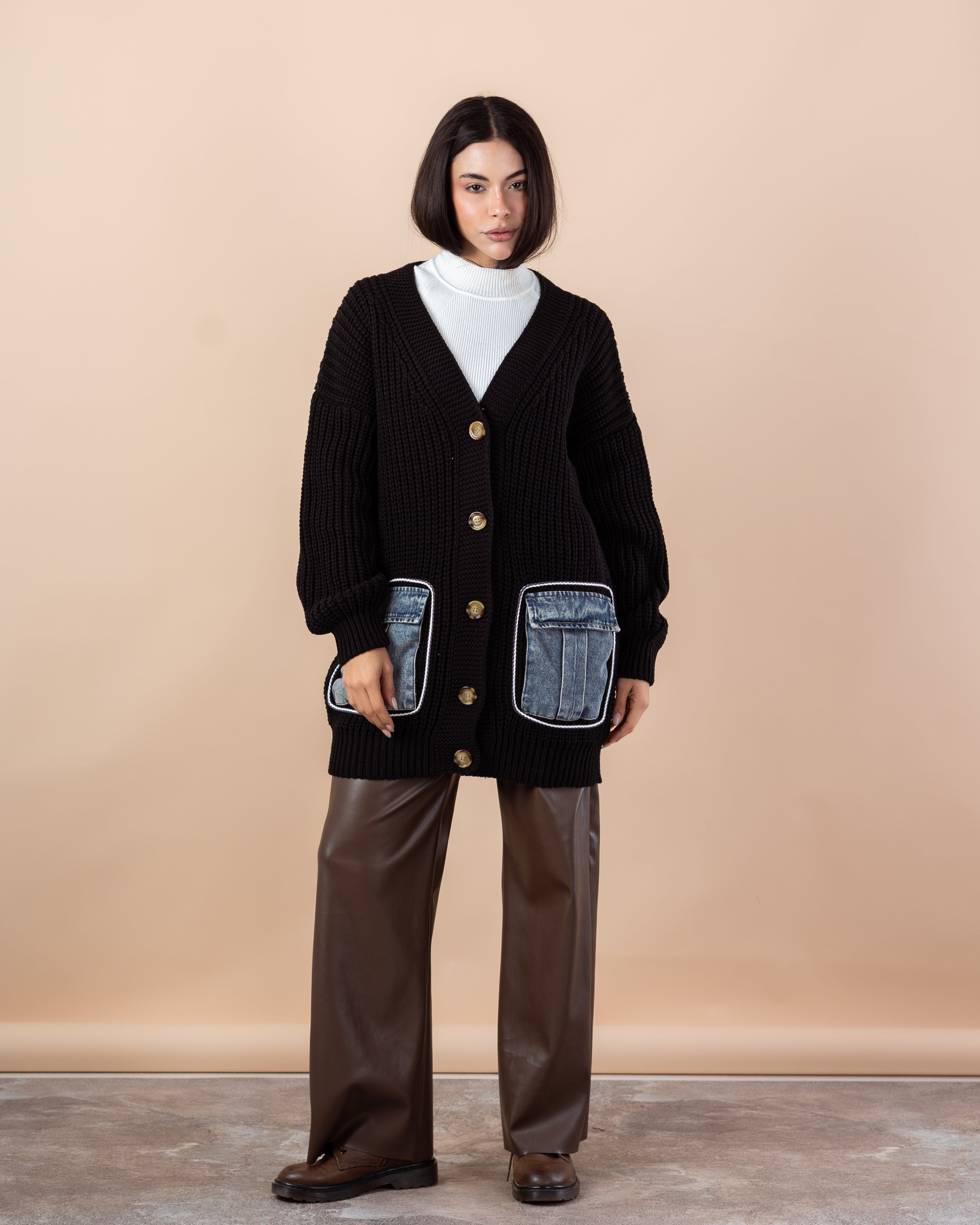 Knitwear Cardigan – (Denim Pocket)