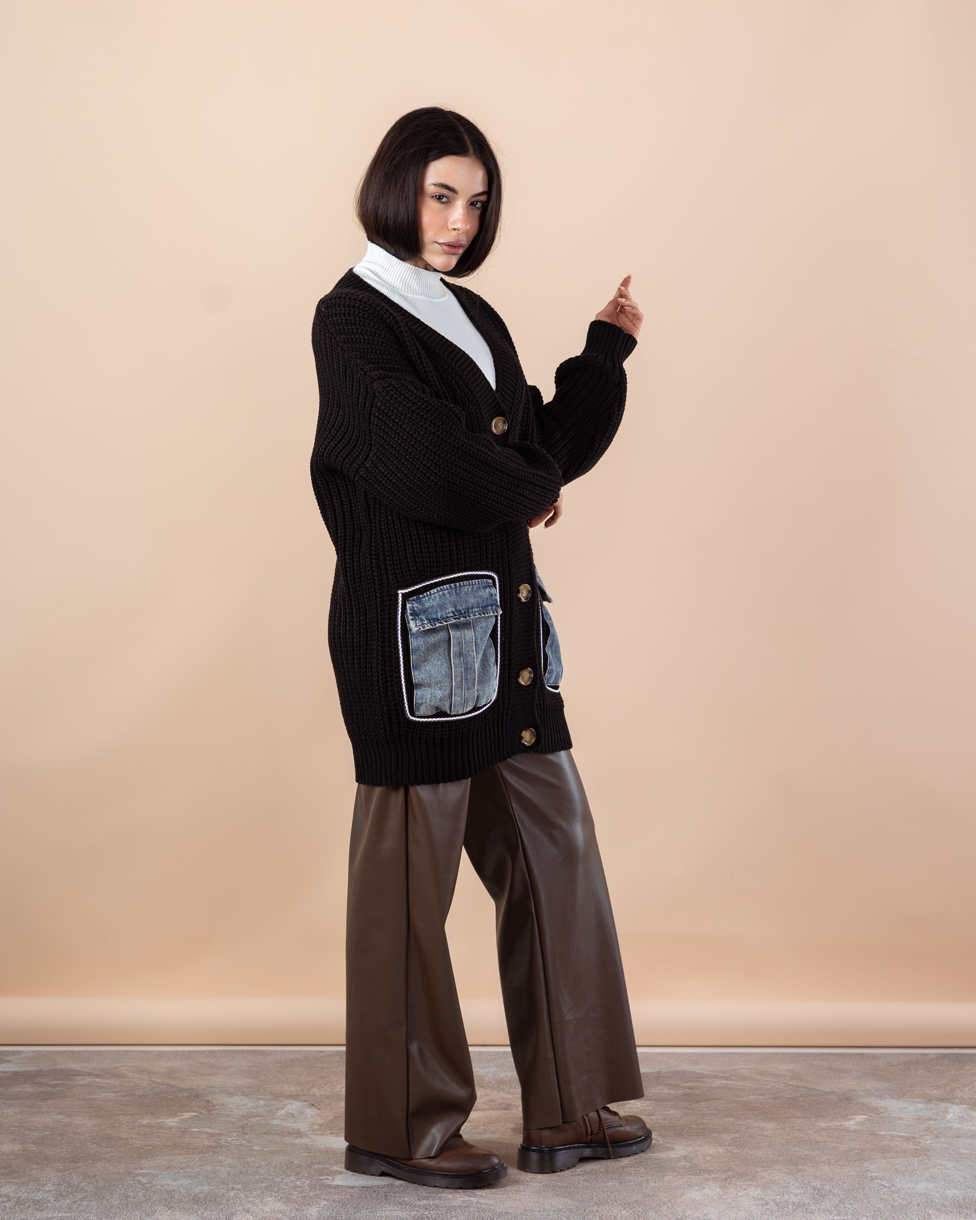 Knitwear Cardigan – (Denim Pocket)