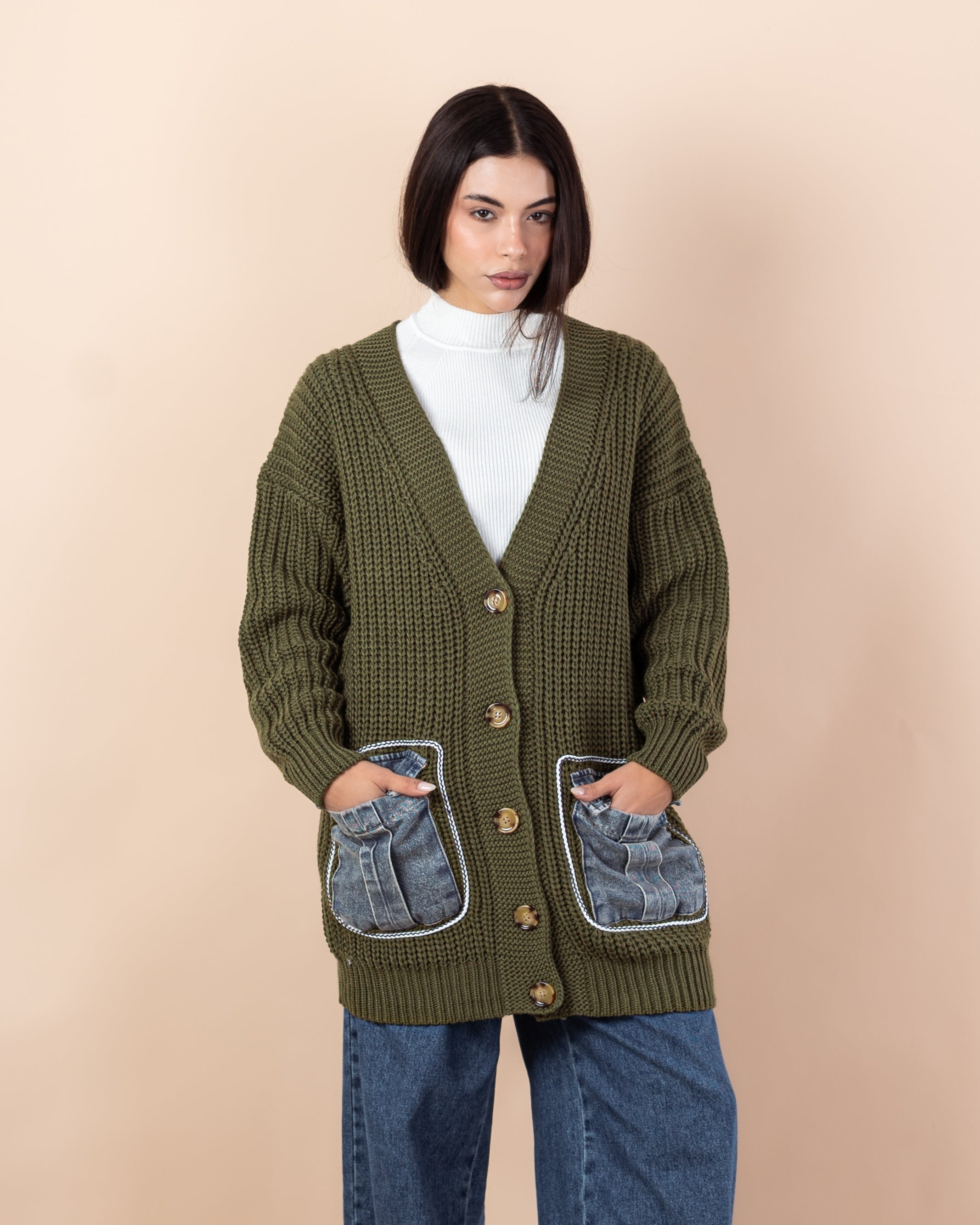 Knitwear Cardigan – (Denim Pocket)