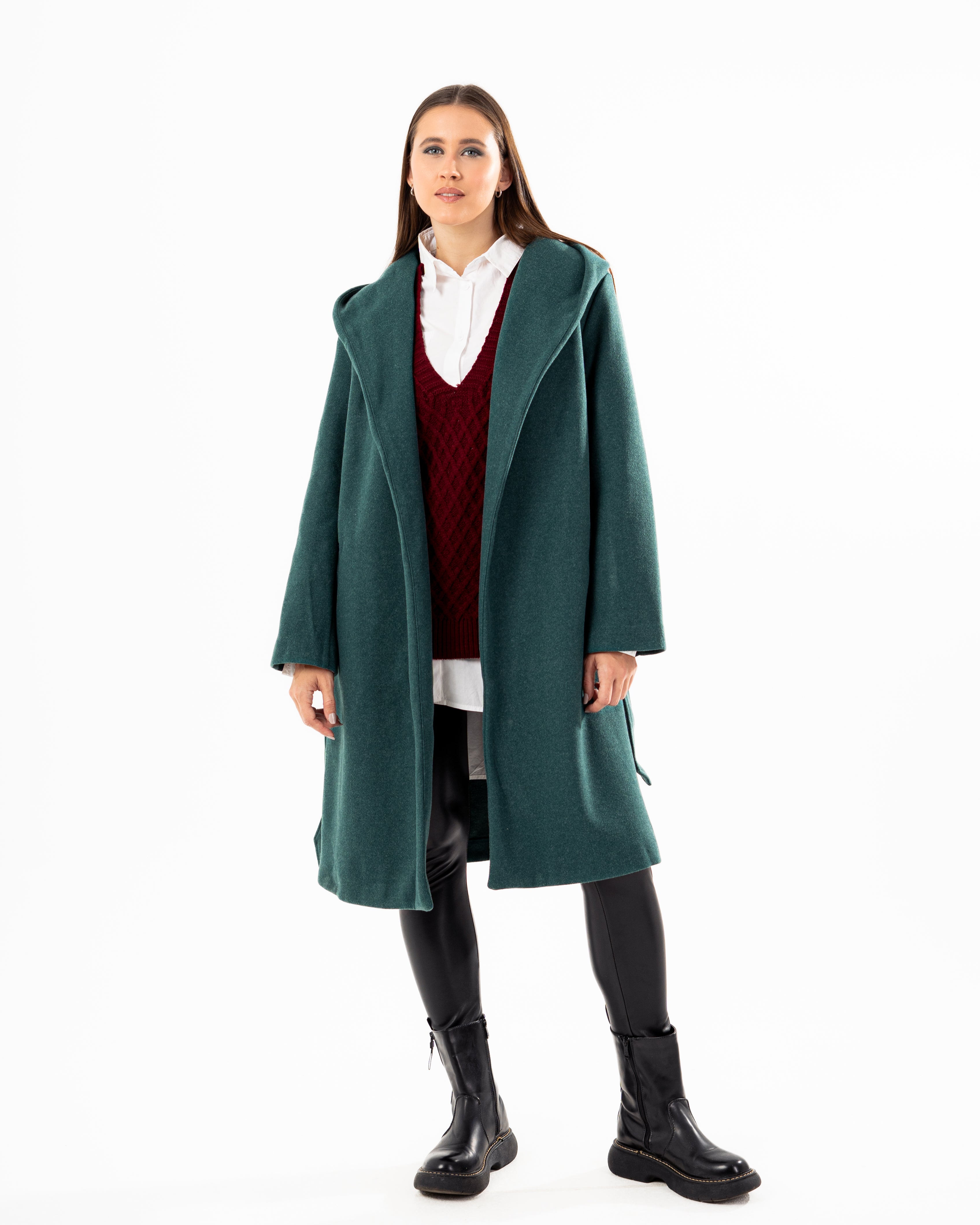 Wool Coat - Belted (Plain with Pockets)