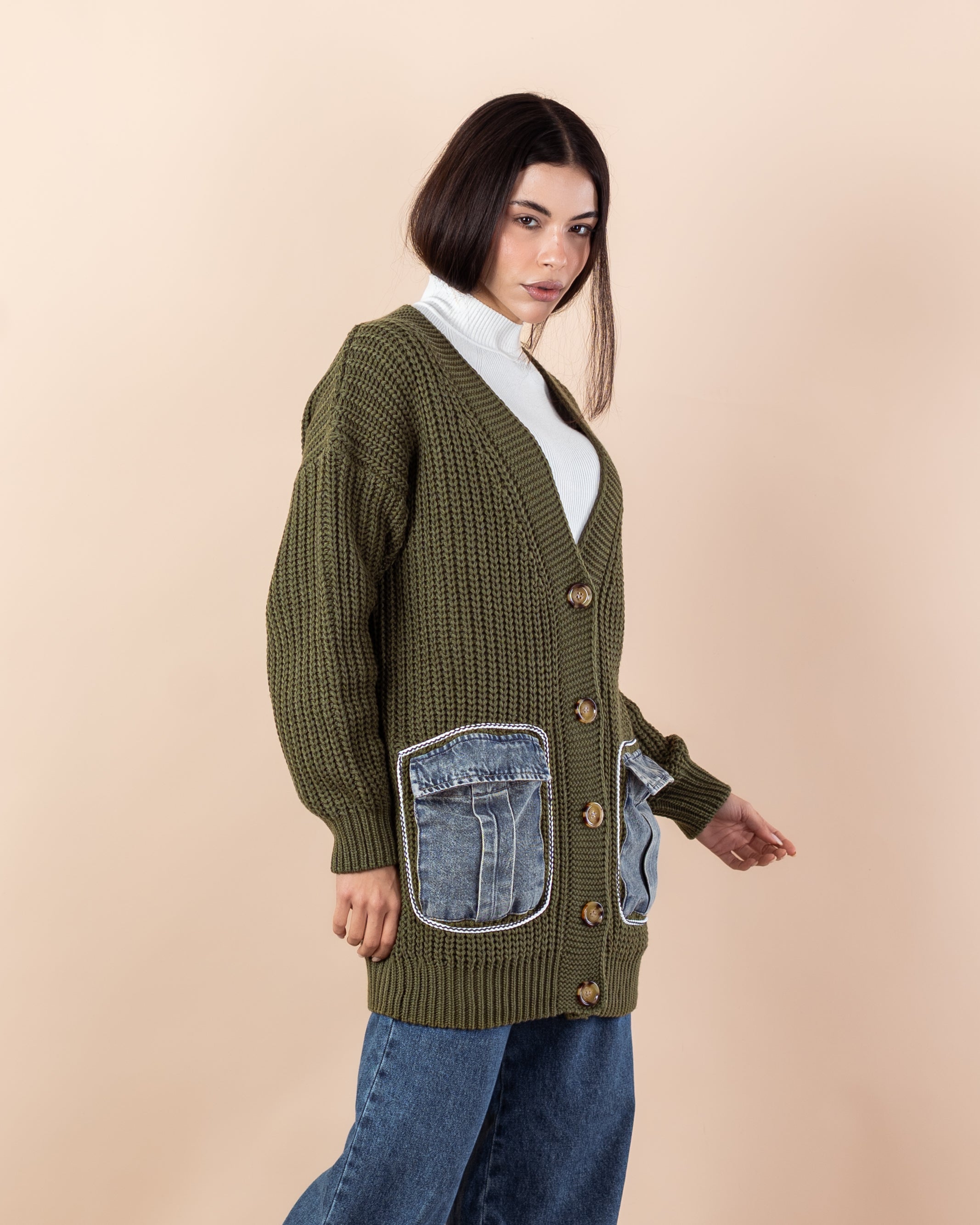 Knitwear Cardigan – (Denim Pocket)