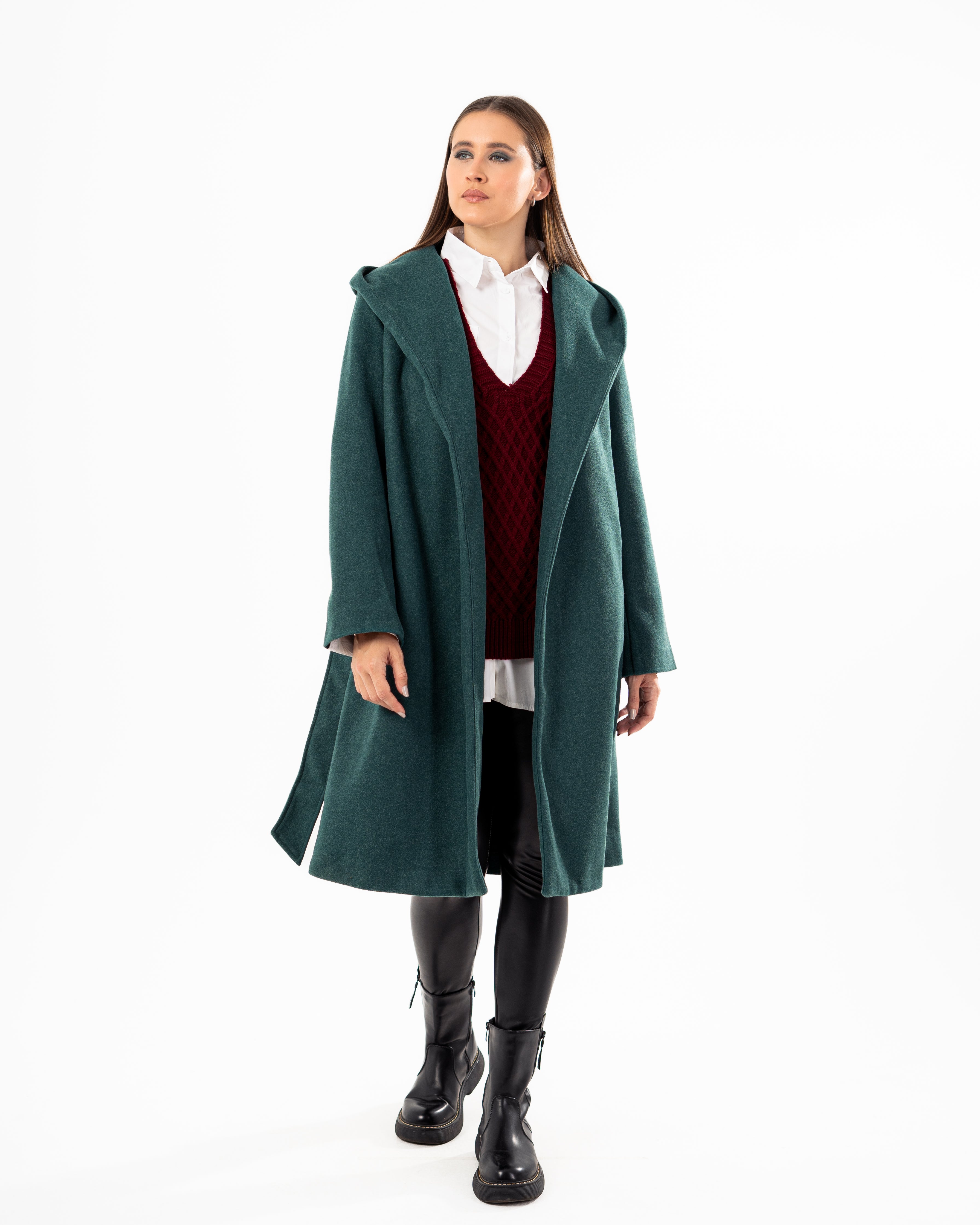 Wool Coat - Belted (Plain with Pockets)